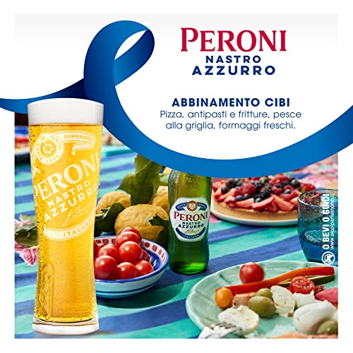Detalle de Peroni Nastro Azzurro – Cassa da 24 bottiglie da 33 cl, Birra Premium Lager a bassa fermentazione
