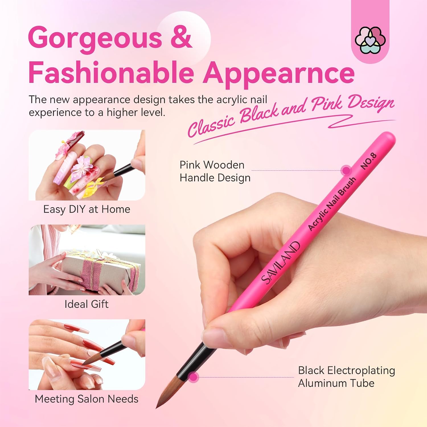 Detalle 2 de SAVILAND Acrylic Nail Brush Set, Sizes 8/10/14