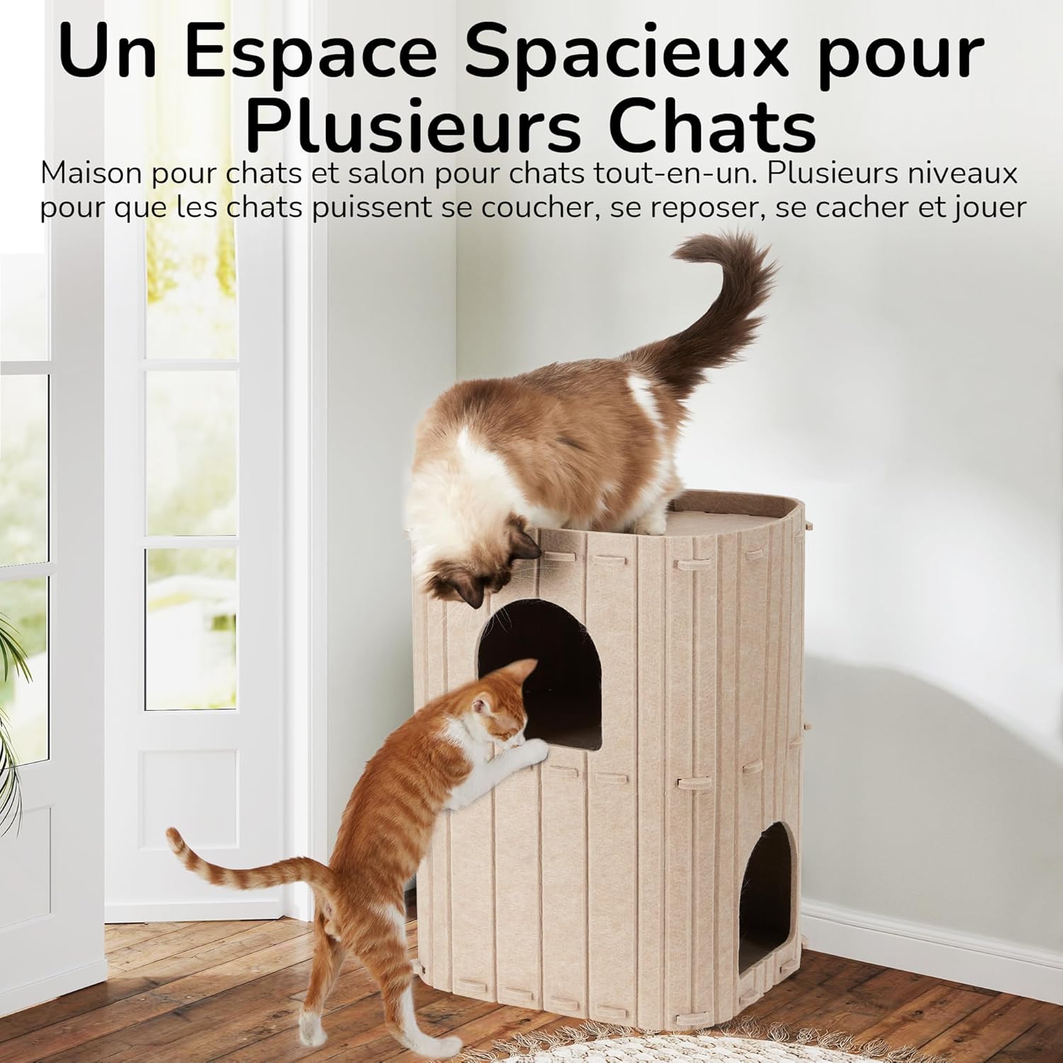 Thumbnail 1 de Cave à chat d’intérieur FUKUMARU à 2 étages en feutre, 45x36,5x60 cm