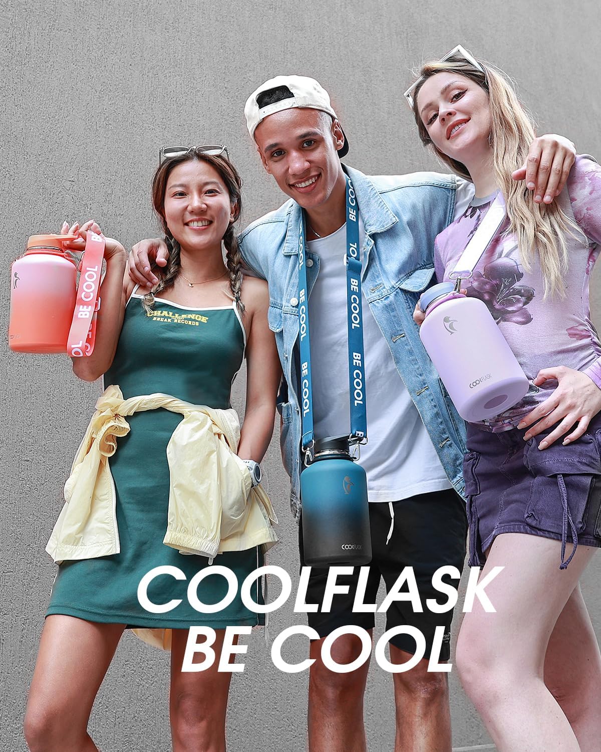 Thumbnail 6 de Coolflask Half Gallon Water Bottle with Strap (64oz) – Lavender Stainless Steel, Dual Lids, Leak-Proof