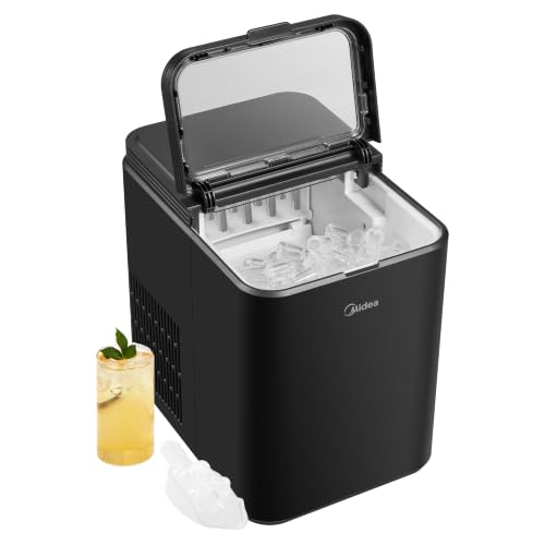 Detalle de Midea MERI12BG30EU Macchina Ghiaccio 12kg/24h, 8 Cubetti in 6–9 Minuti, Nero