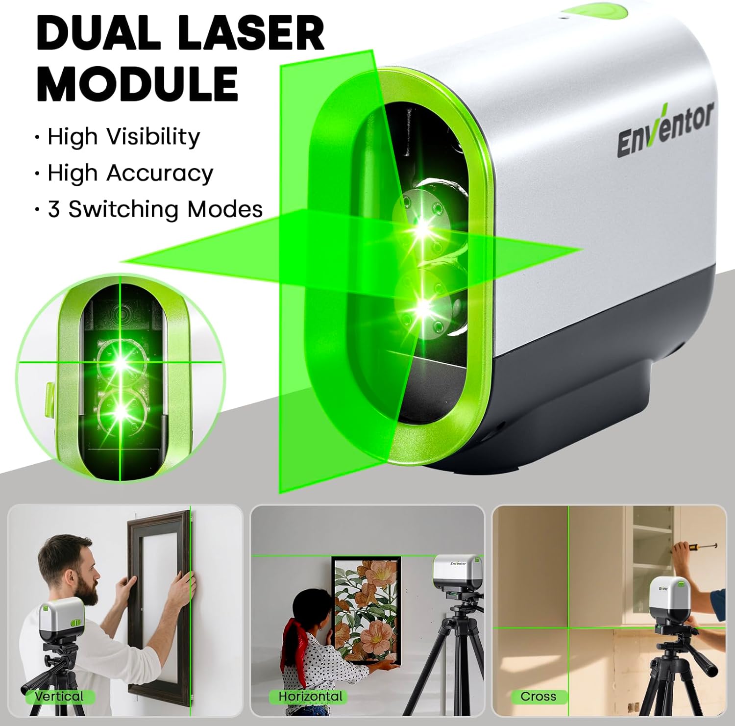 Thumbnail 1 de Enventor Rechargeable Laser Level with 25M Range, 360° Magnetic Base and Dual Laser Modules