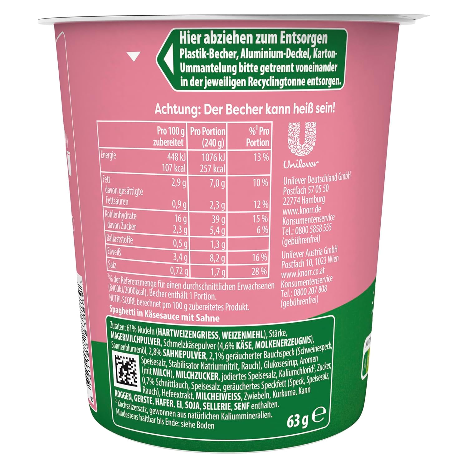 Detalle 2 de Knorr Pasta Pot Käse & Sahne – 8er Pack (8 × 63 g): schnelle Käse-Pasta für Büro & Zuhause