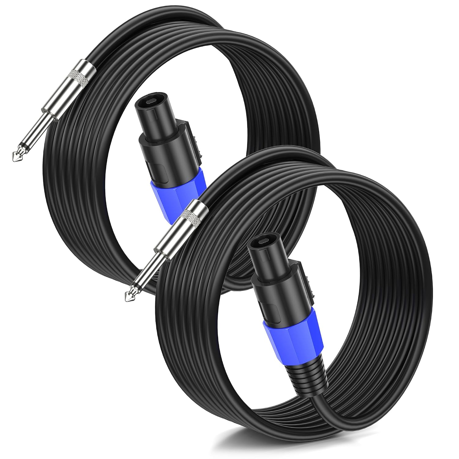 Jumwa 2pack 7M Speakon to 1/4" TS Speaker Cables for Audio Amplifier – 15AWG, NL4FC to 6.35mm, Heavy Duty (M-M)