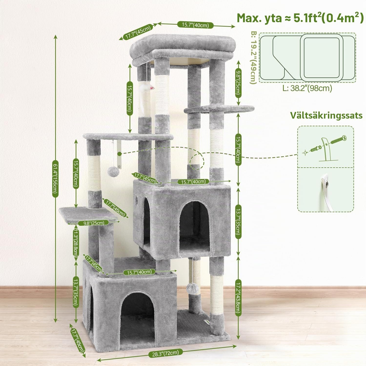 Detalle 2 de Globlazer F61 klösträd för stora katter med sisal och två katthus