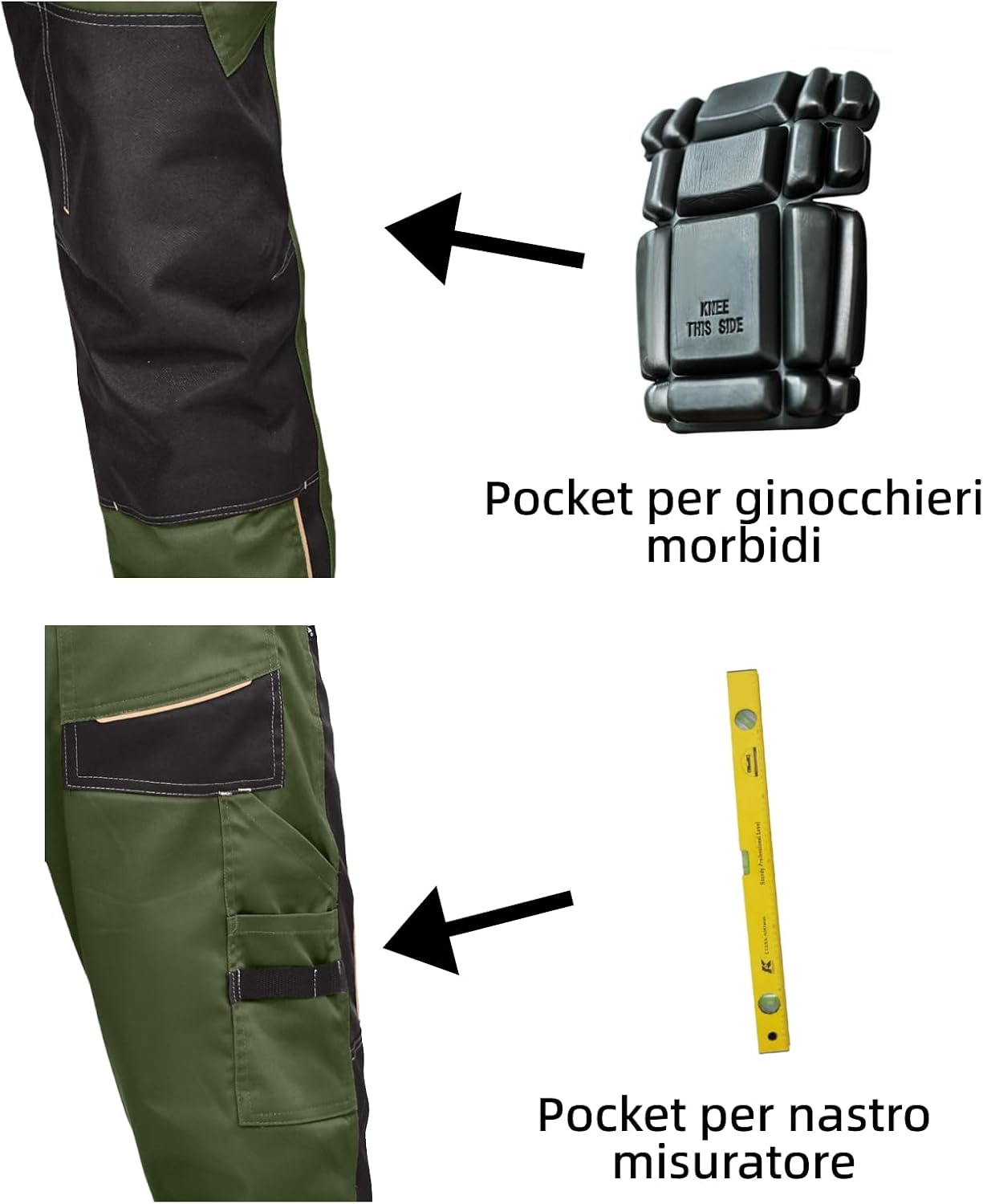 Detalle de WORK IDEA Pantaloni da Lavoro Maschili in Stretch con Tasche per Attrezzi – Comfort e Funzionalità