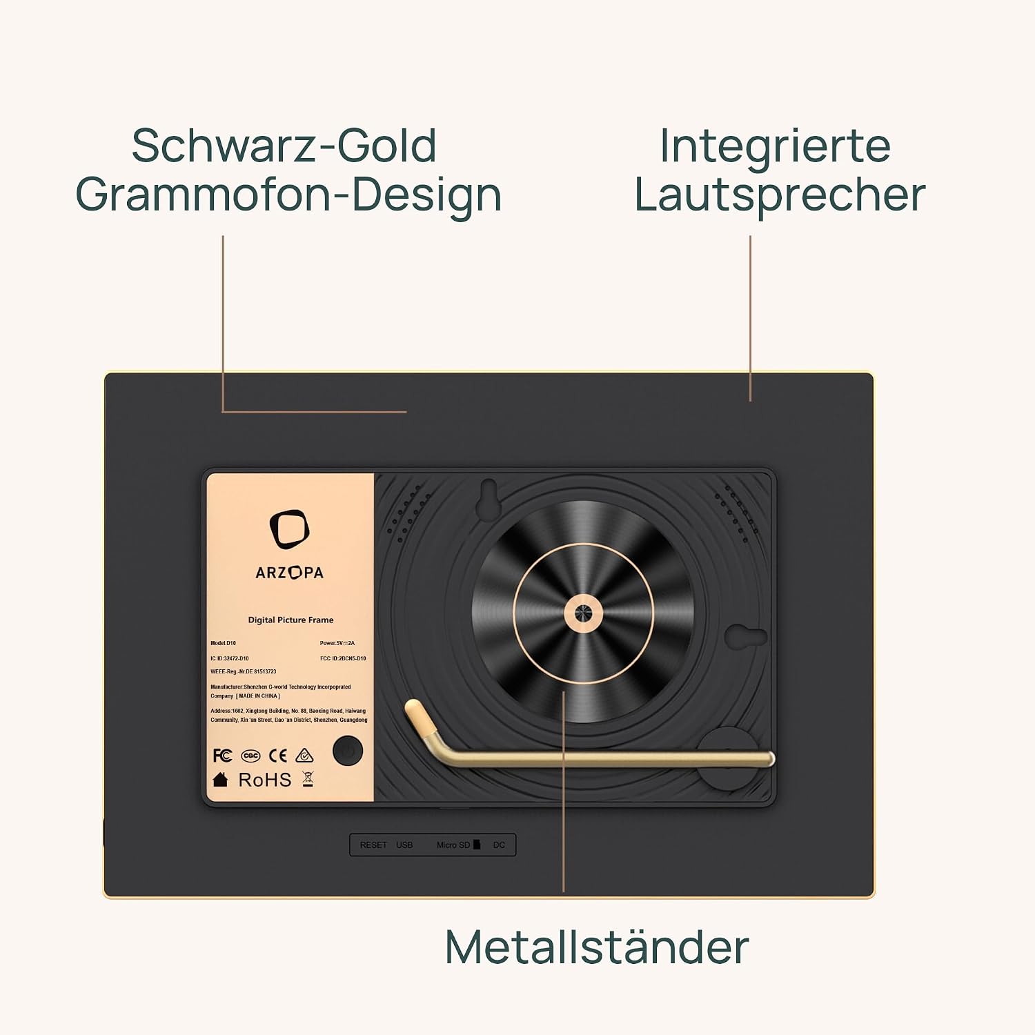 Thumbnail 6 de ARZOPA D10 Metall digitaler Bilderrahmen 10,1" mit WLAN & kostenlosem Cloud-Speicher (Gold)