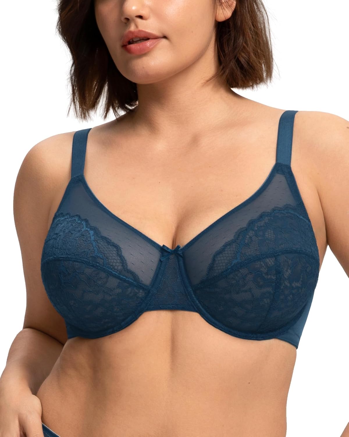 Thumbnail 3 de HSIA Full-Cigure Lace-Top Full Coverage Wireless Lift Bra with Underwire, Extended Size, Floral Lace