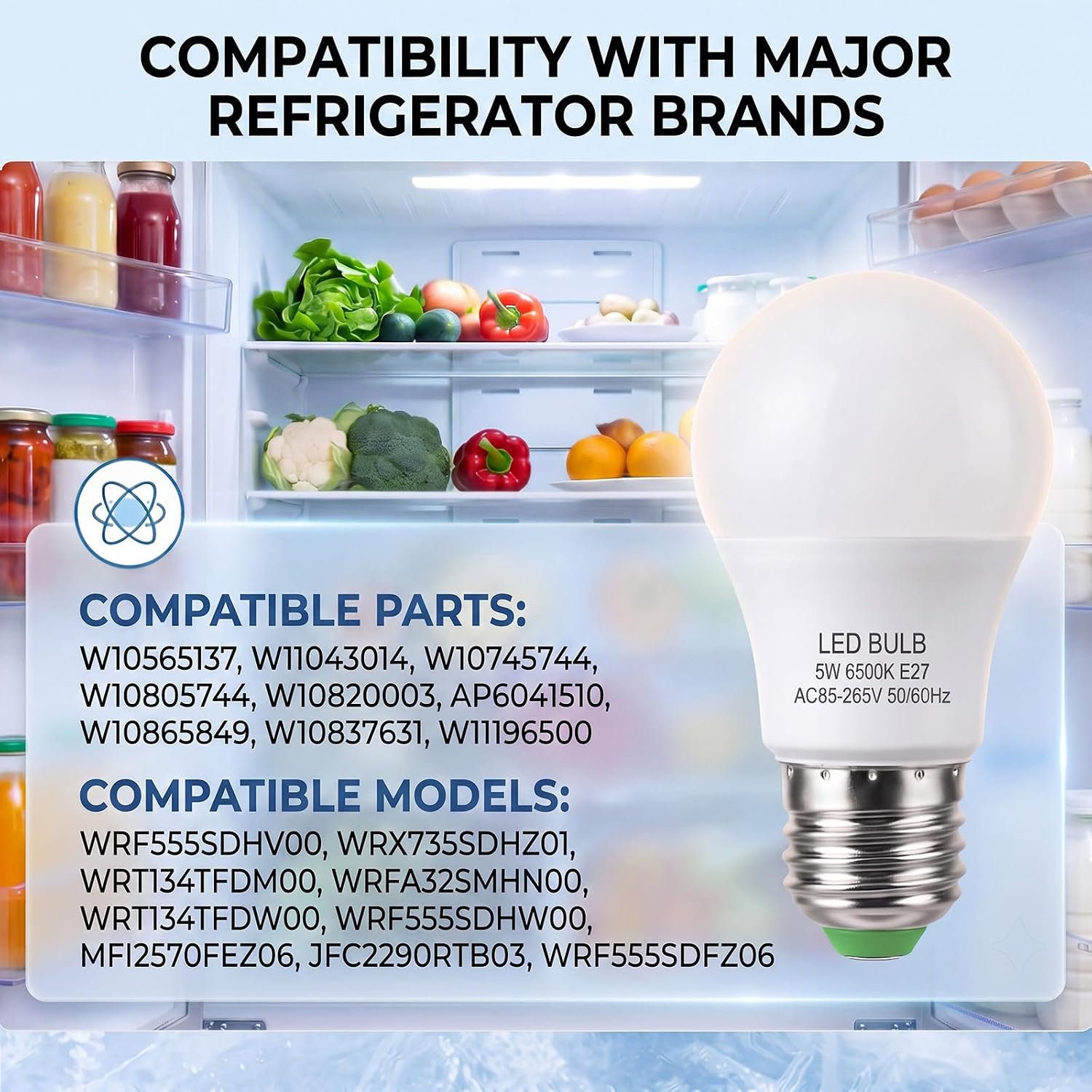 Detalle 2 de YLTKJ We16x32537 Refrigerator Freezer LED Bulbs, 6500K, E27, 2-Pack