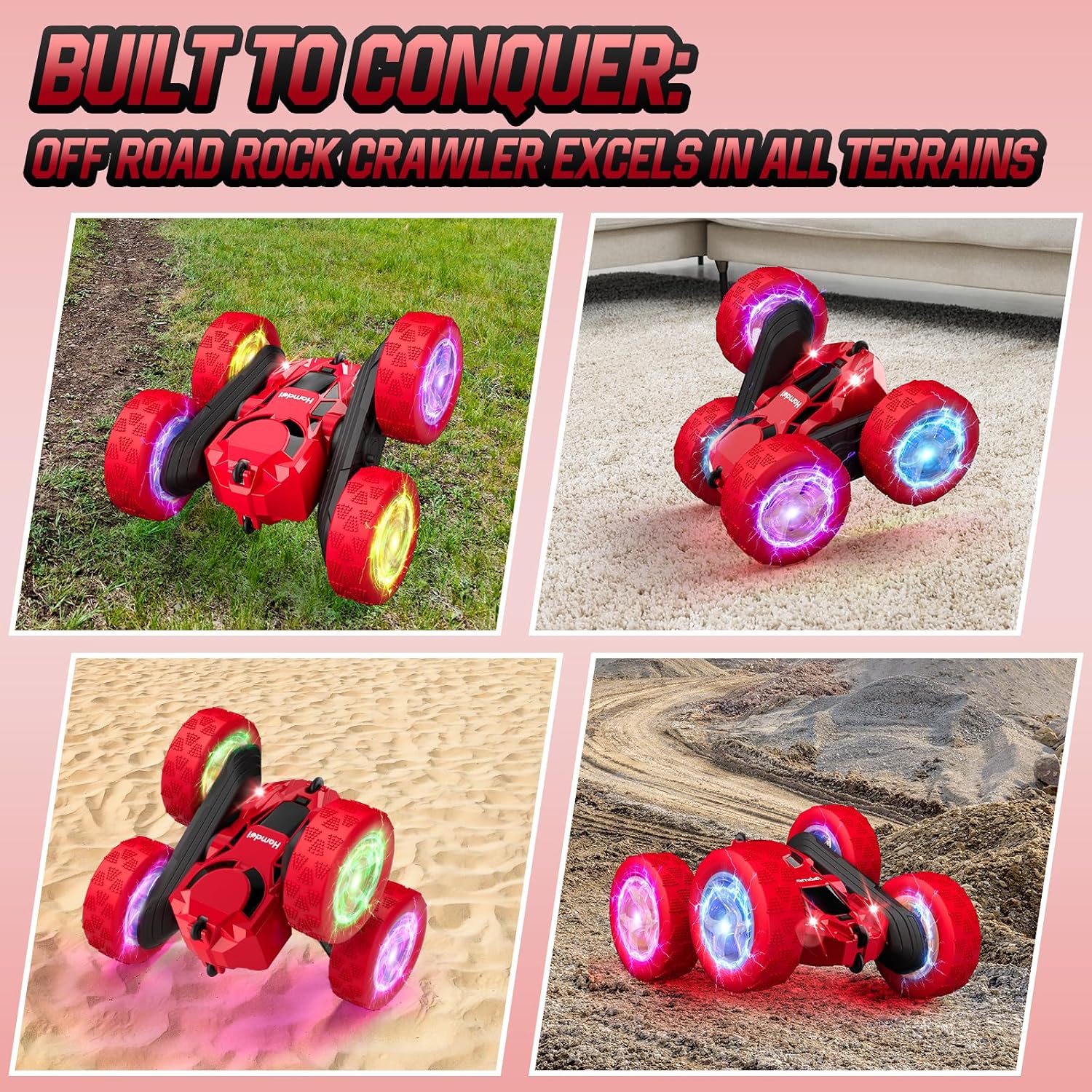 Detalle 2 de Hamdol GLOW Red Fighter Edition 4WD RC Stunt Car with LED Lights