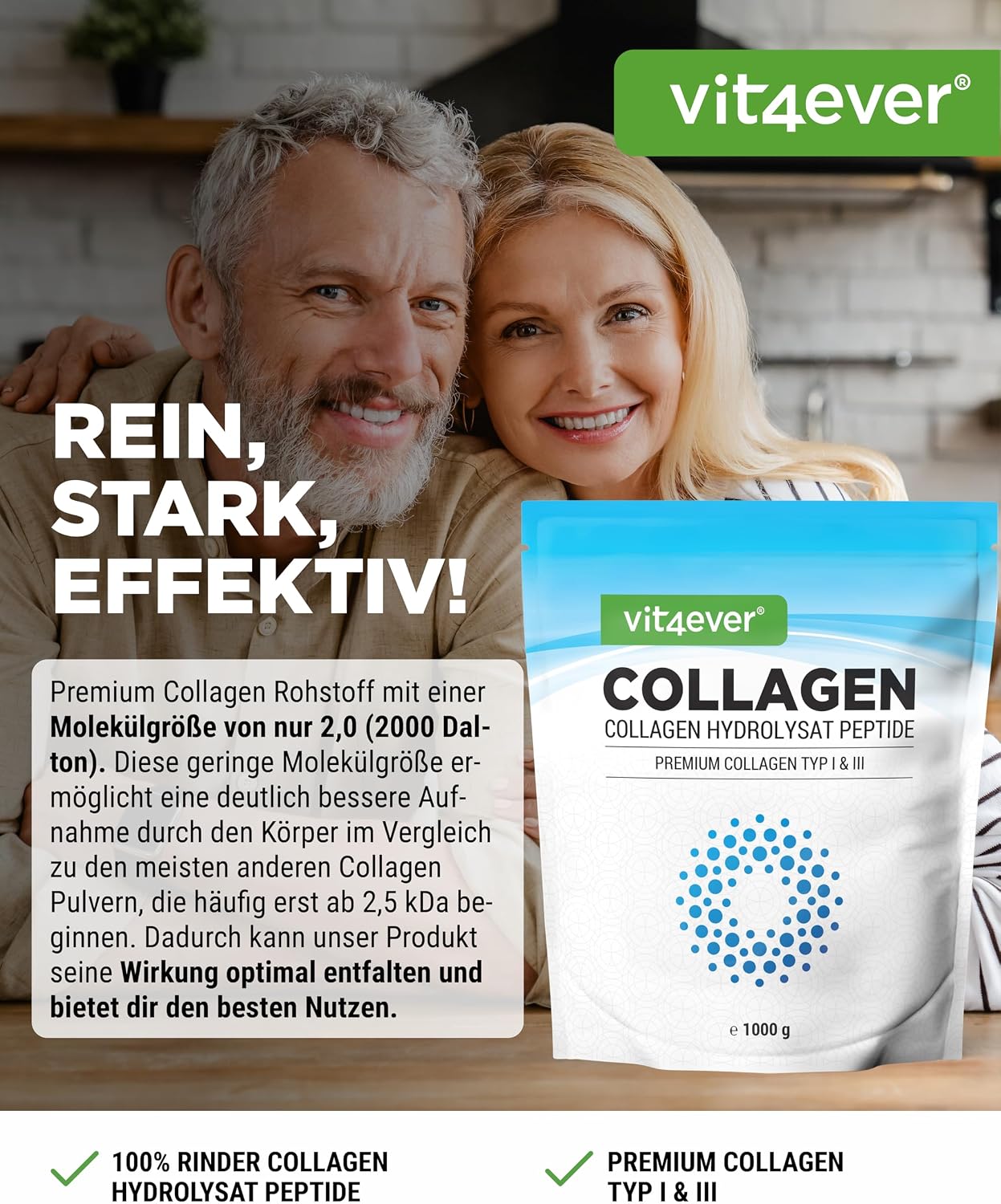 Thumbnail 1 de Vit4ever Collagen Pulver 1000 g - bioaktives Kollagen Typ 1 & 3