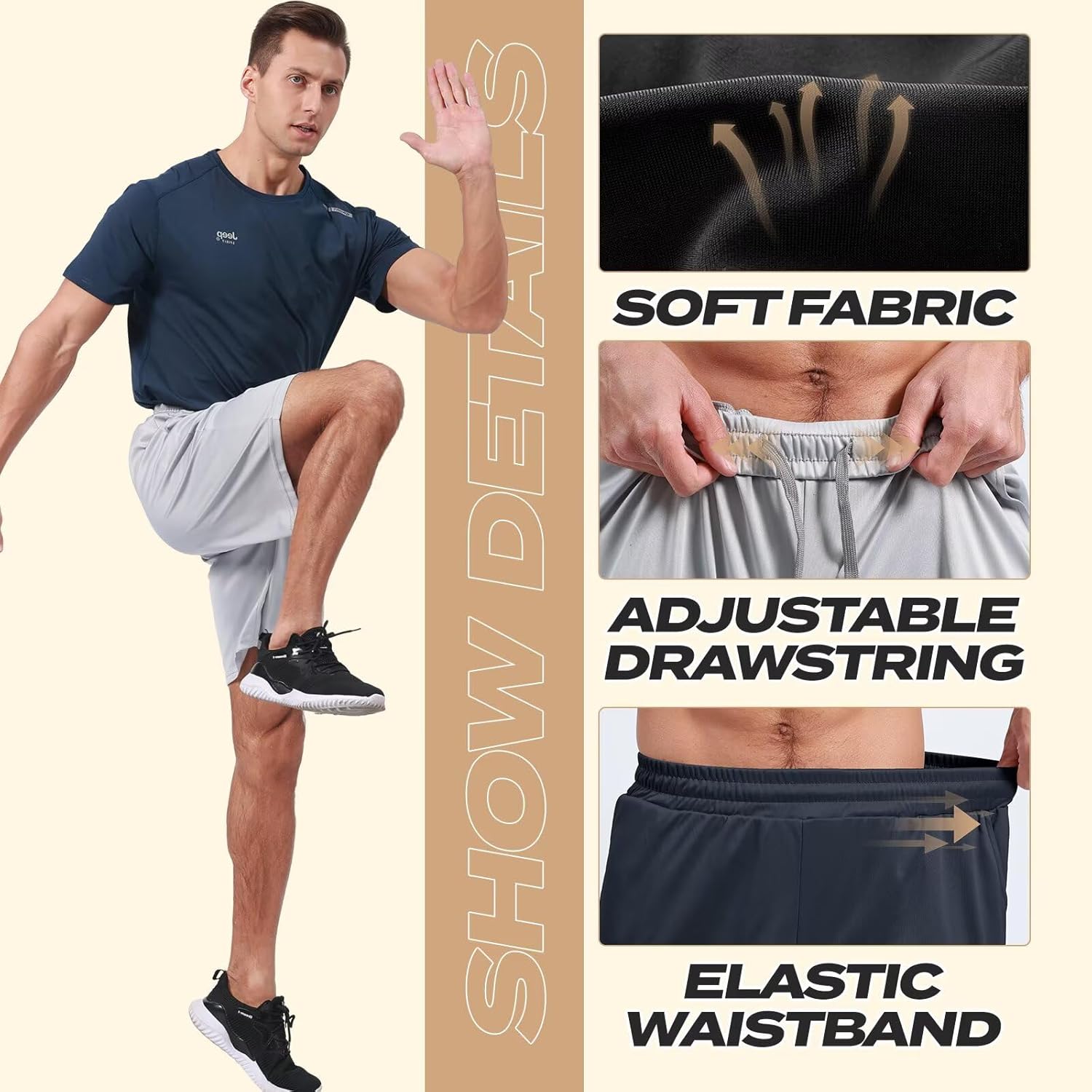 Thumbnail 3 de BOOJO 5 Pack Gym Shorts for Men with Pockets – Breathable, Moisture-Wicking Training Shorts (S–4XL)
