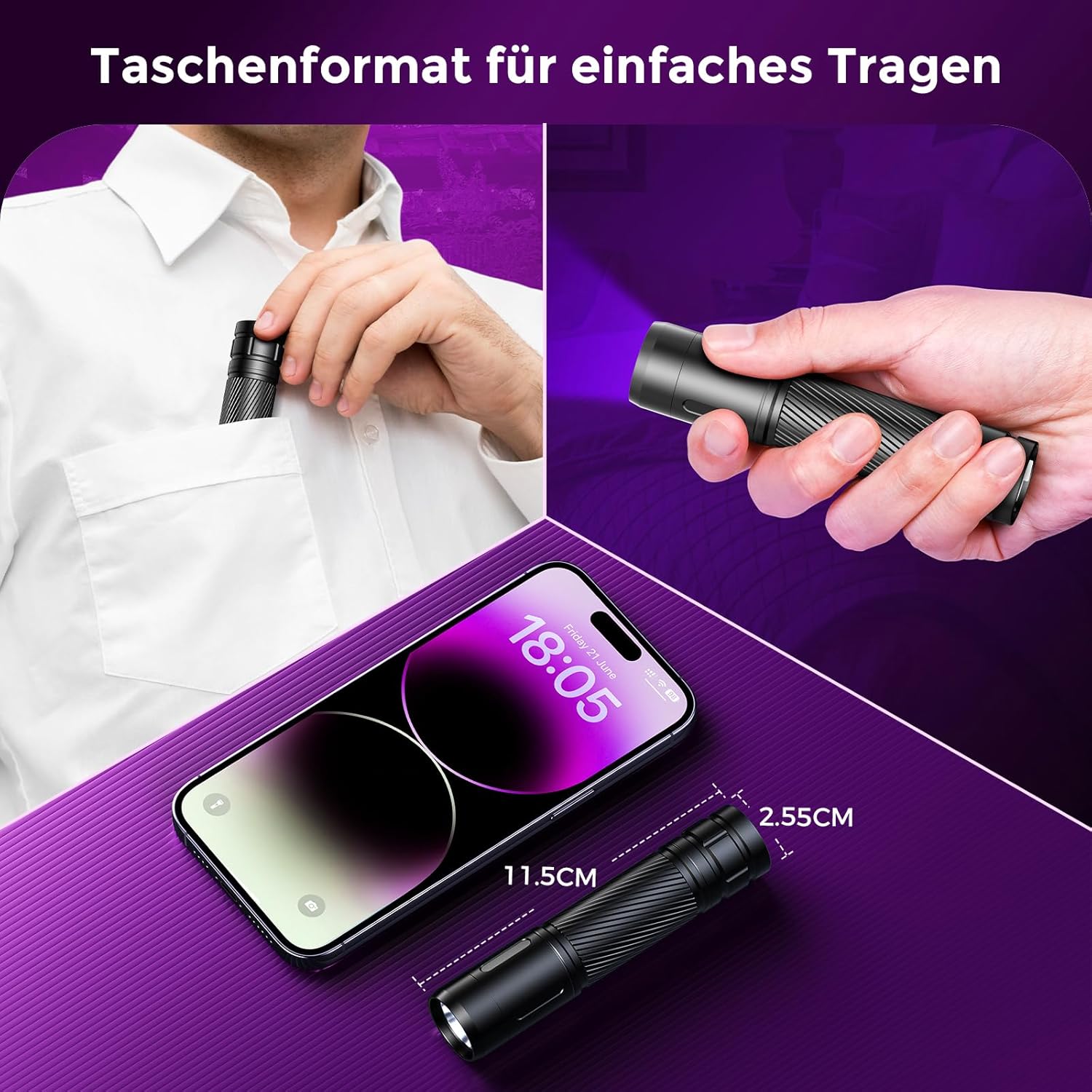 Detalle 2 de GEARLITE Wiederaufladbar LED UV 395nm Taschenlampe