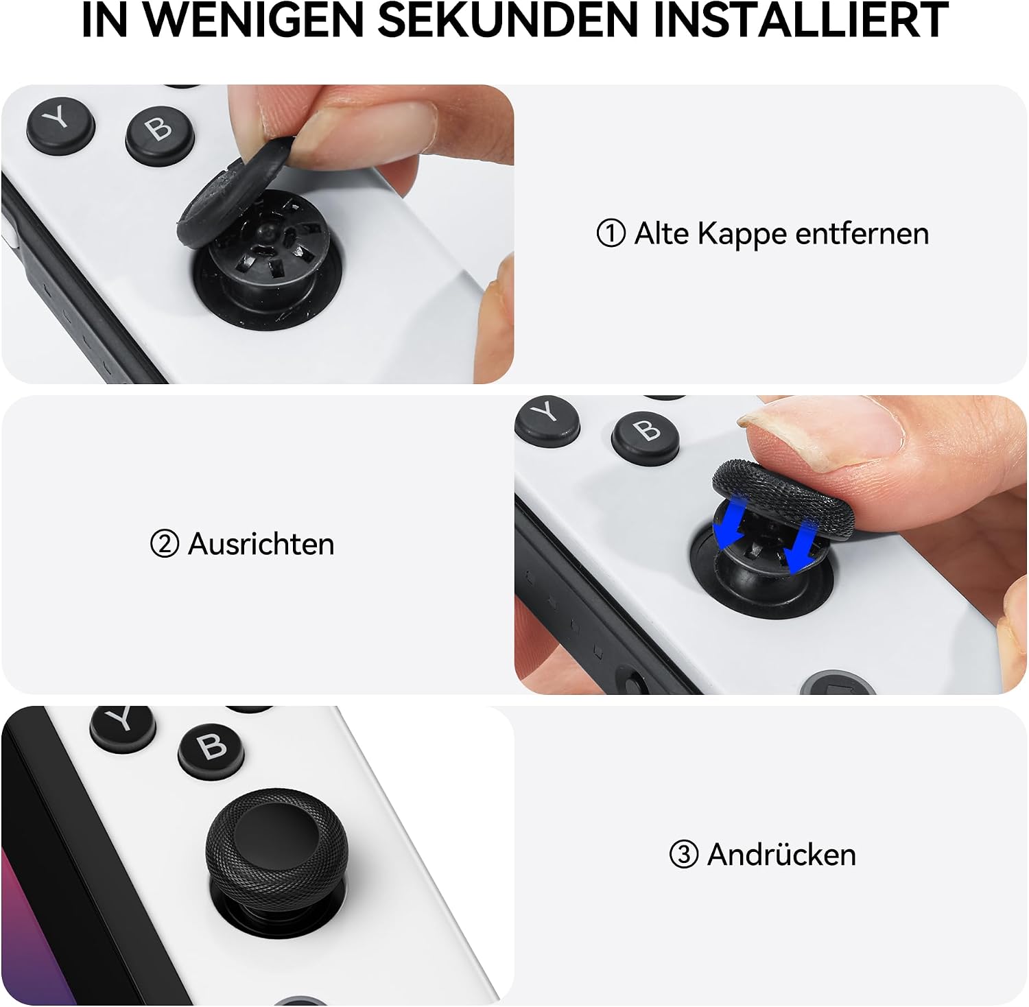 Detalle 2 de 10 Stück Joystick-Kappen für Nintendo Switch, Switch OLED & Switch Lite – rutschfeste Ersatzkappen mit Diamantstruktur für Joy-Con