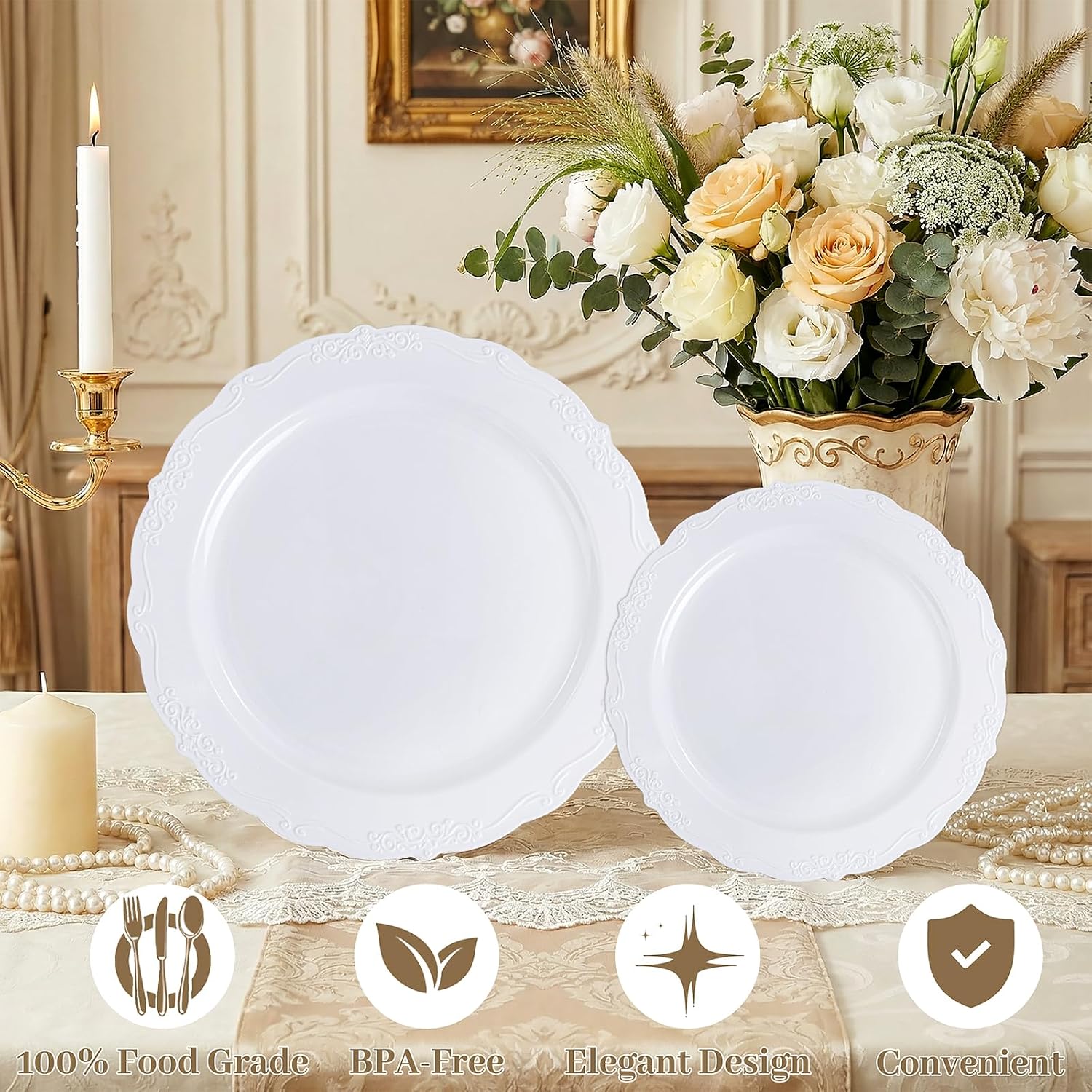 Thumbnail 6 de DaYammi 60PCS White Plastic Plates – Heavy Duty 10-Inch Disposable Dinner Plates