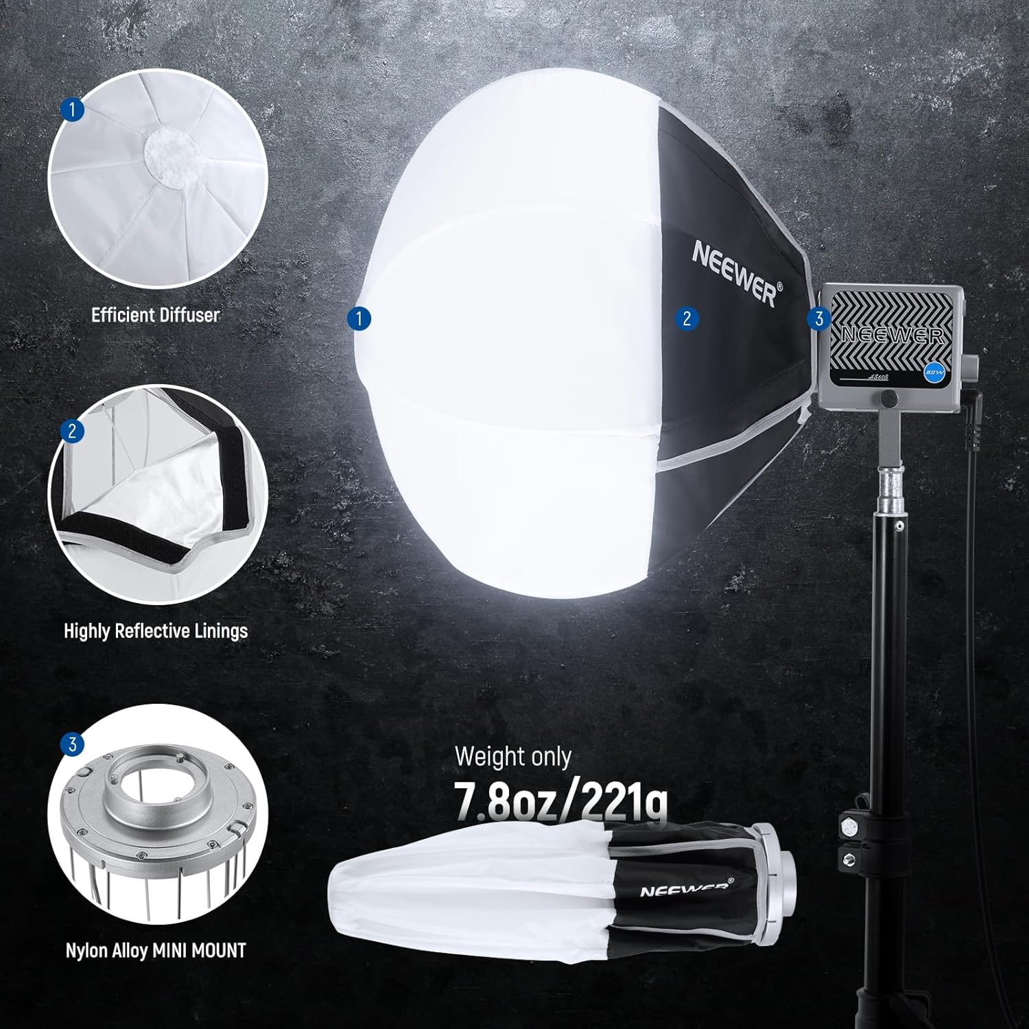 Thumbnail 5 de NEEWER Mini softbox lanterna 12" NS7L per HS60B/HS60C/HS60C Pro LED video
