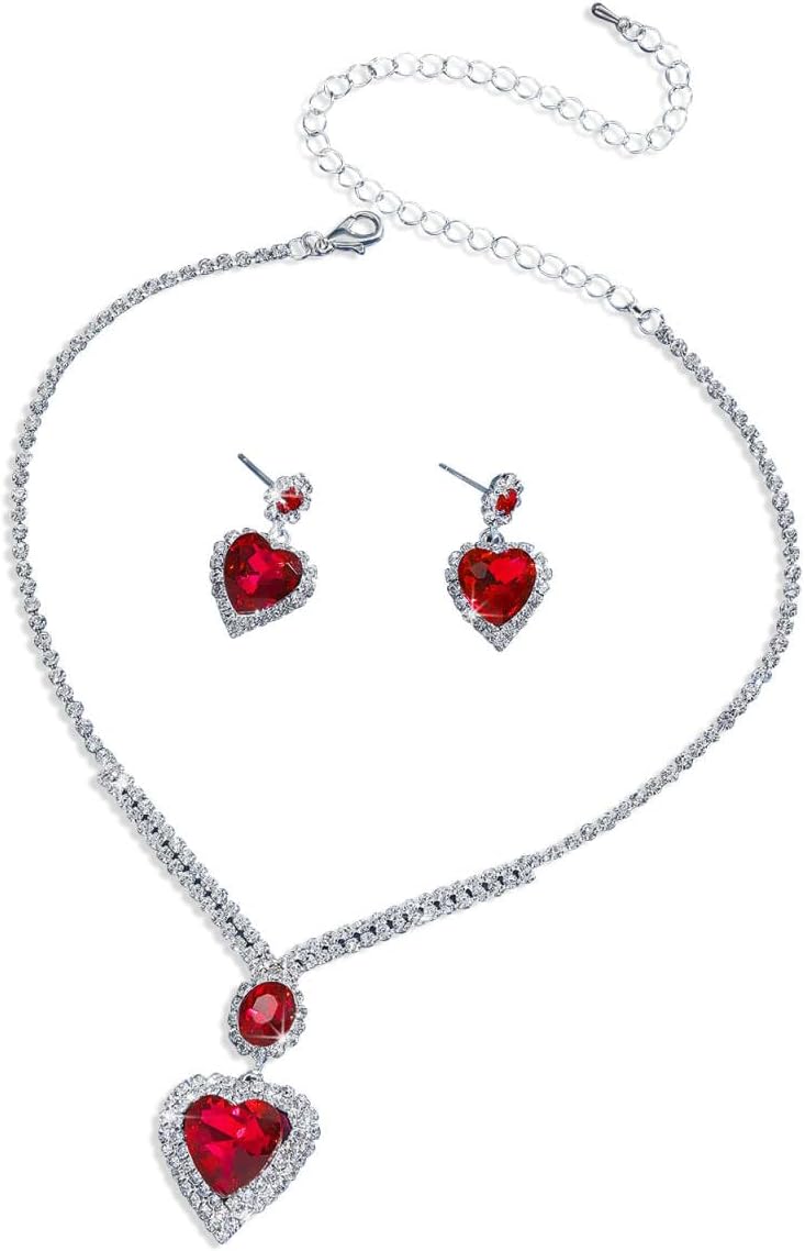 Detalle de LjFrexia Hochzeit Schmuck-Set für Damen (2-teilig) mit Herz-Kristall-Anhänger und Ohrsteckern
