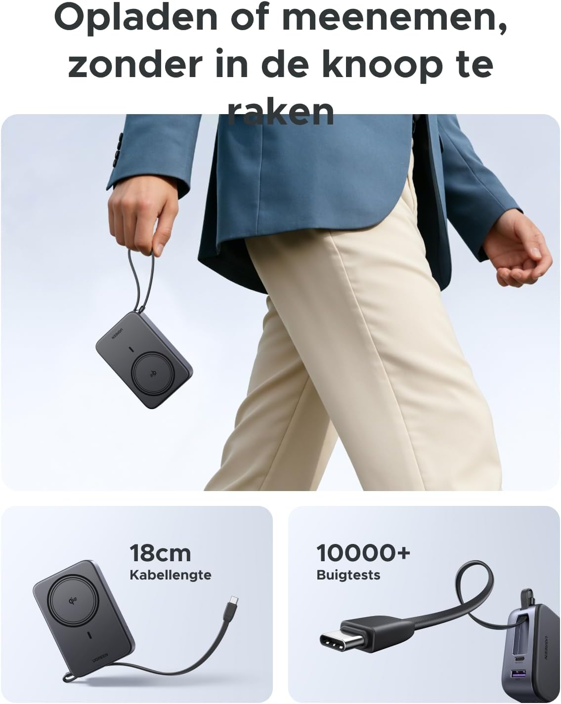 Detalle 2 de UGREEN Zapix PB567 powerbank 20.000 mAh met Qi2 15W en USB-C 30W