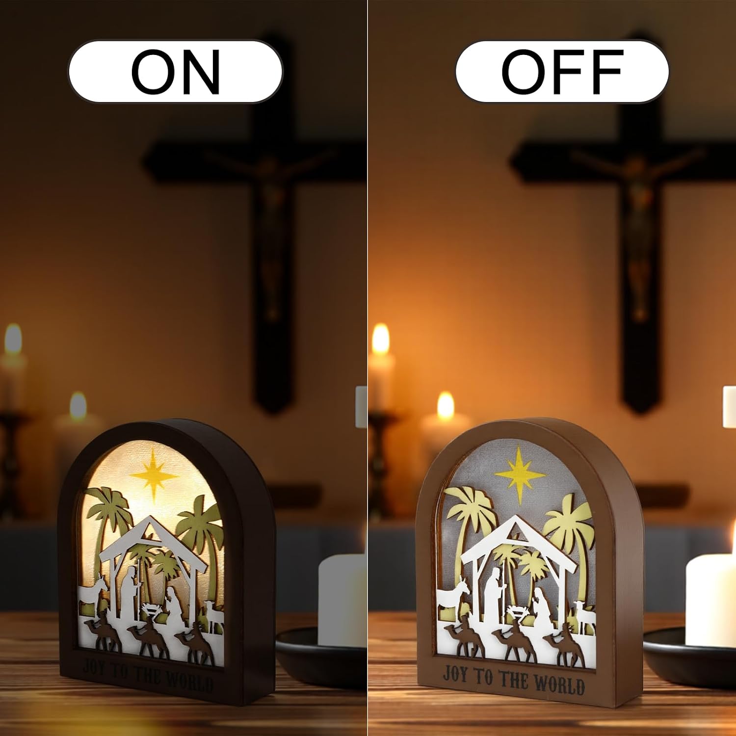 Detalle de JULEASEL Christmas Village Tabletop Decor, Layered Wood