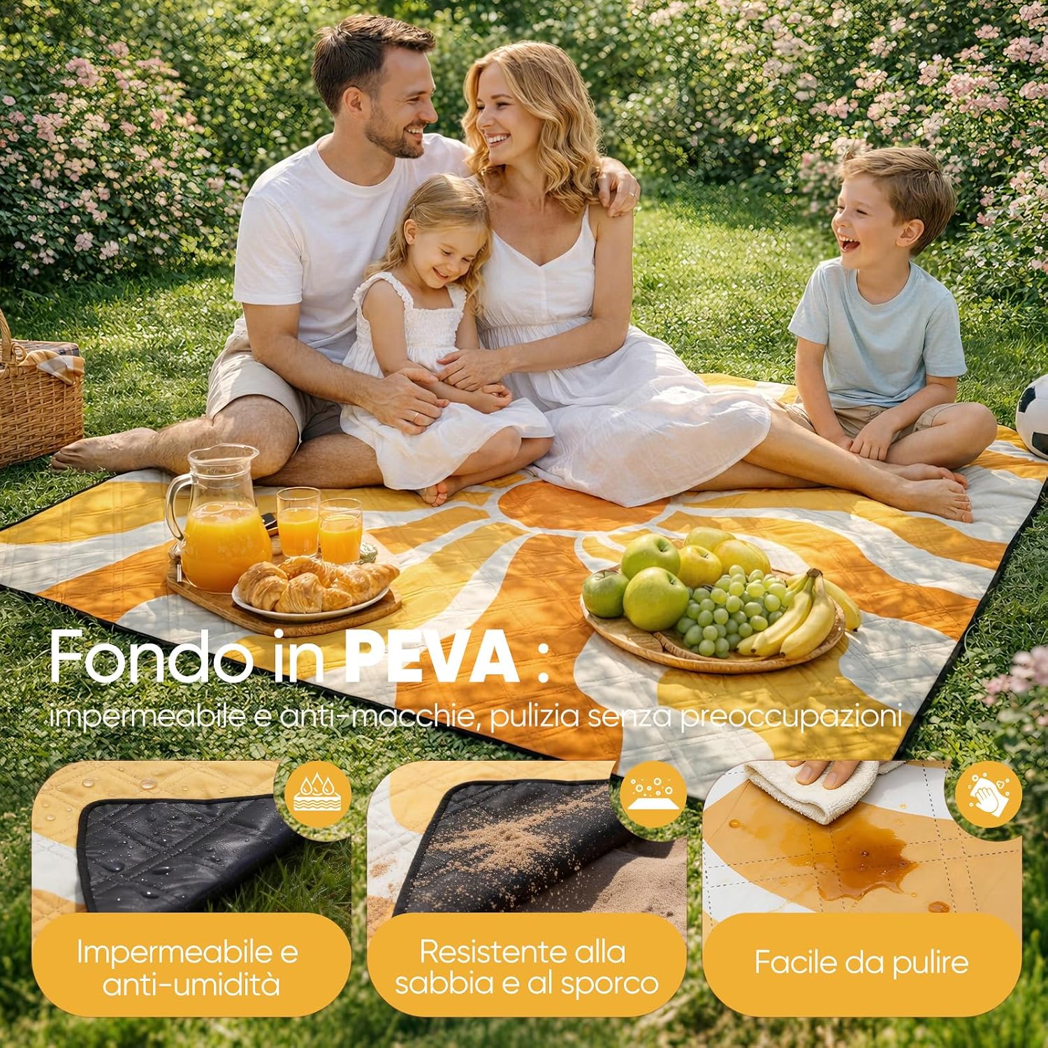 Detalle de Sekey Coperta Picnic Impermeabile 200x200 cm – comoda, resistente e versatile per all’aperto