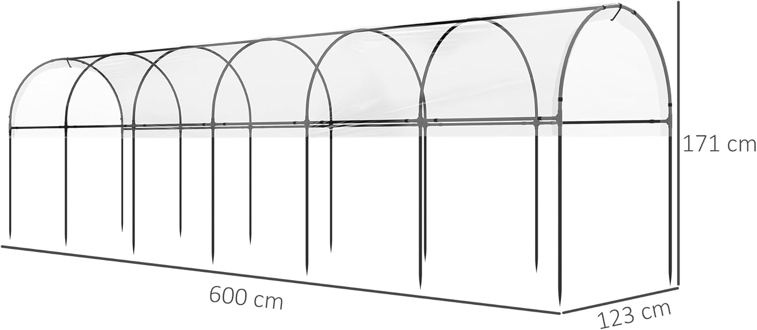 Thumbnail 6 de Outsunny Serre de Jardin – Serre à tomates 600 x 123 x 171 cm, cadre acier et bâche renforcée, transparente