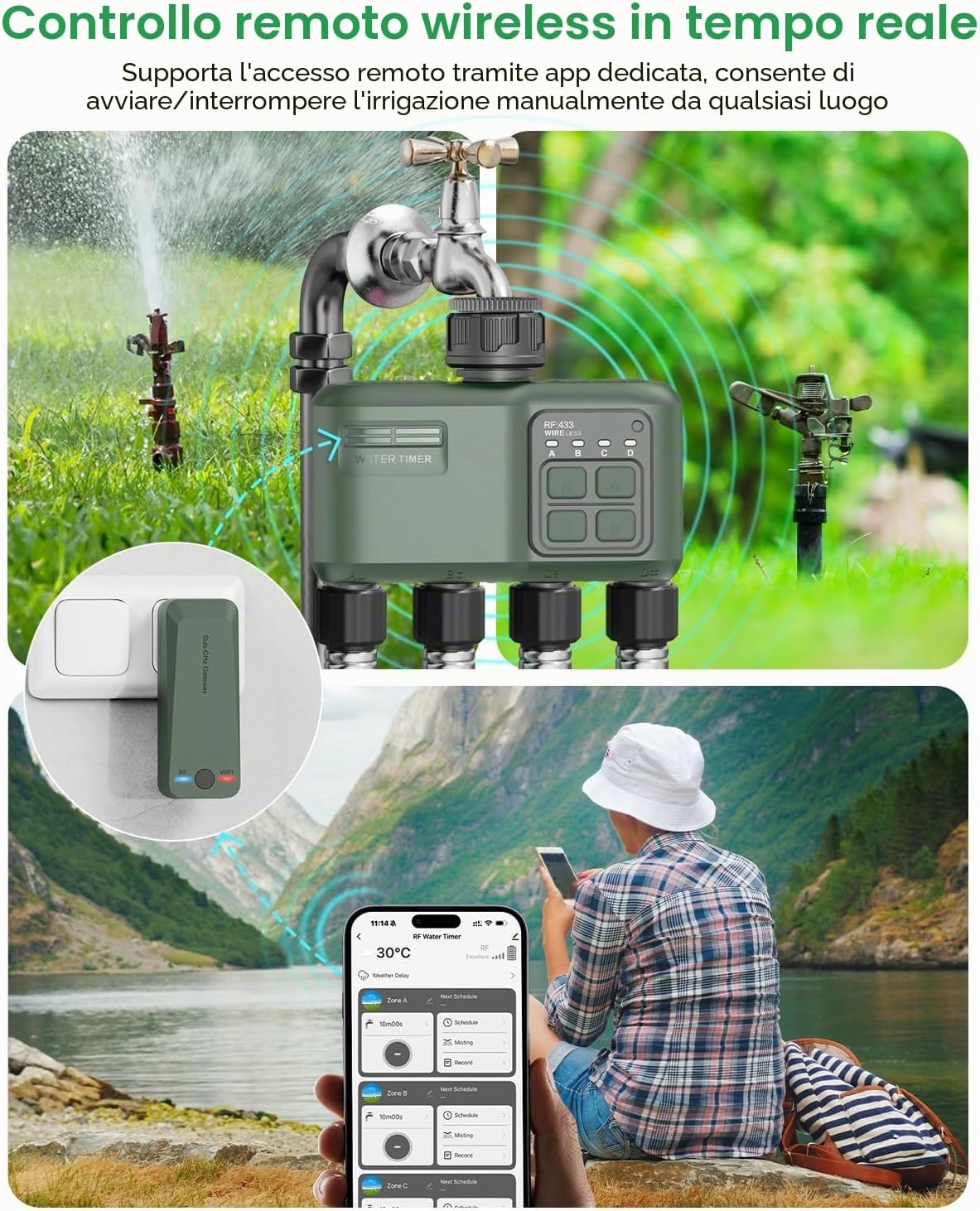 Detalle de Shrivee Timer per Irrigazione WiFi a 4 Vie: ControlloIntelligente per Giardino e Prato