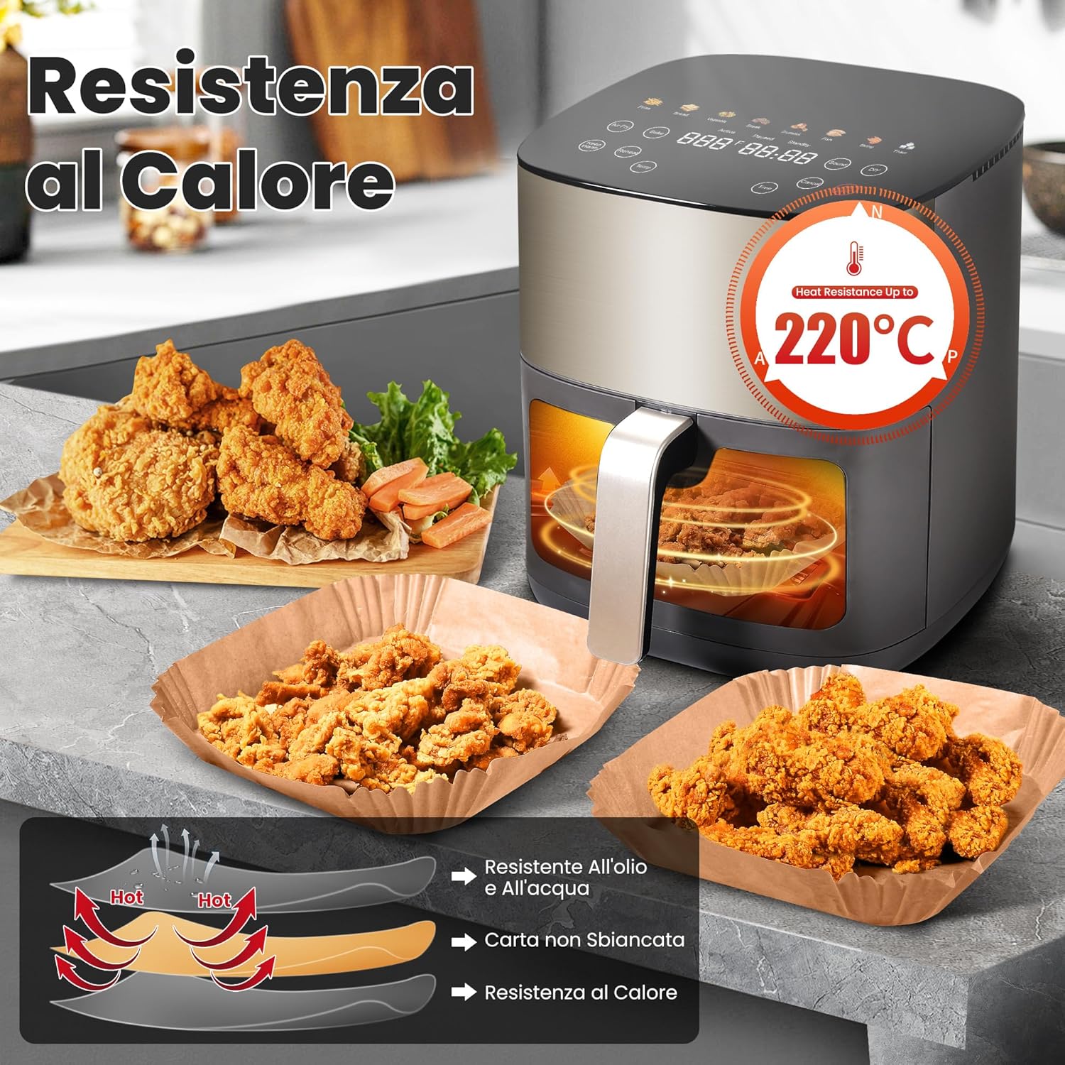 Thumbnail 2 de KitchenBoss Carta forno per friggitrice ad aria 100 pezzi 🍽