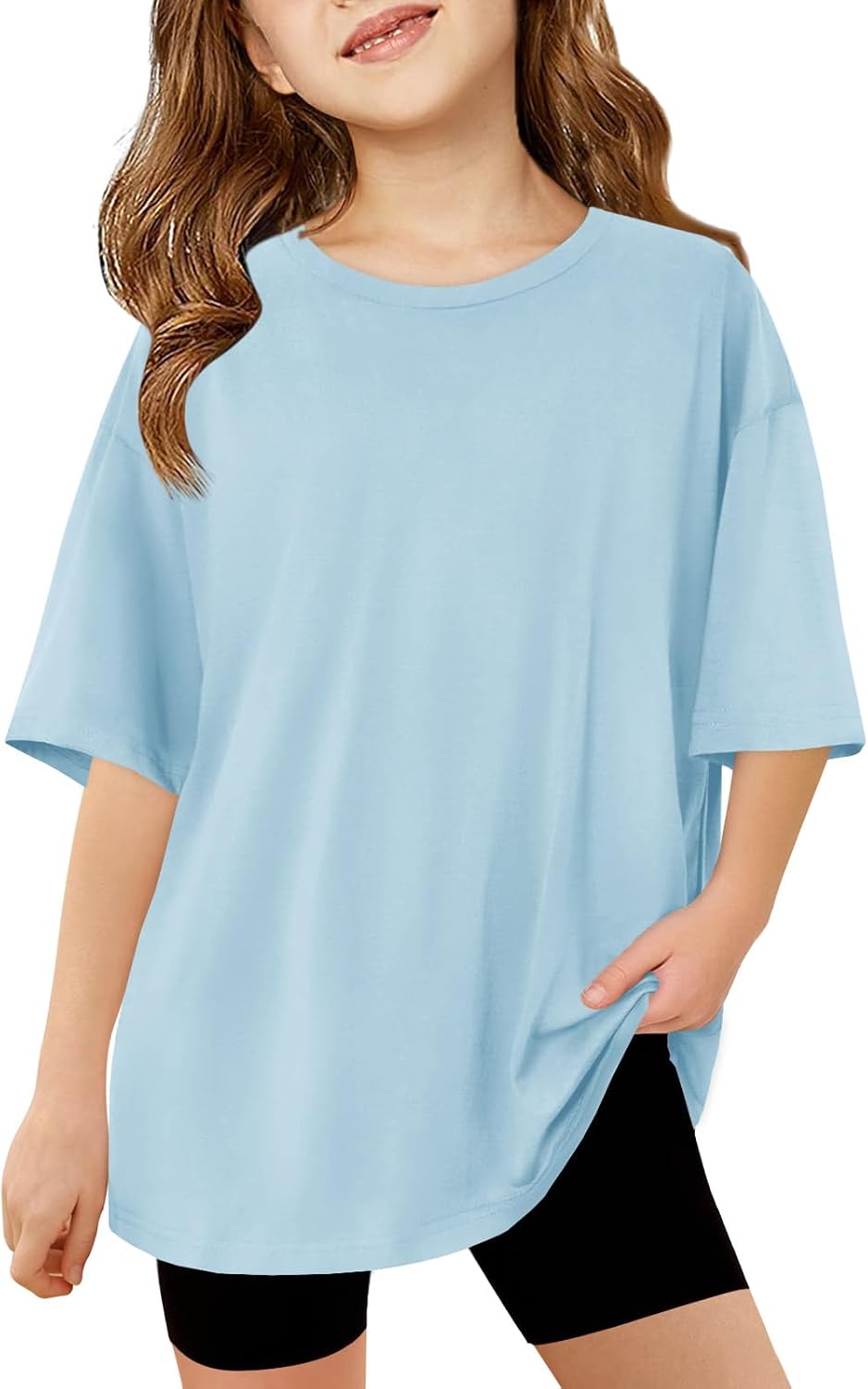 Detalle de Haloumoning oversized T-shirt voor meisjes met ronde hals en korte mouwen