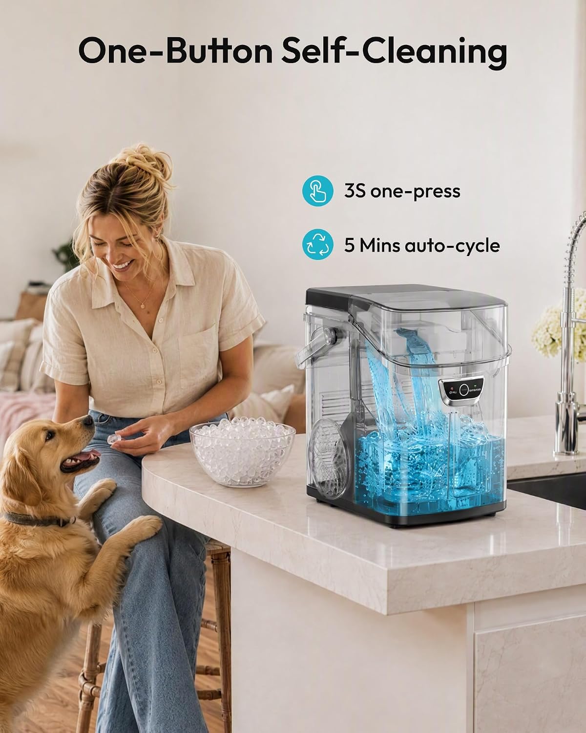 Detalle 2 de EUHOMY IM047-VC Nugget Ice Maker with Handle, Self-Cleaning, Black