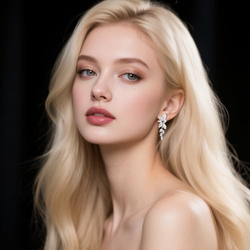 Thumbnail 1 de Aliyoham Bridal Wedding Earrings for Women – Silver Plated Cubic Zirconia Floral Drop Dangle Jewellery