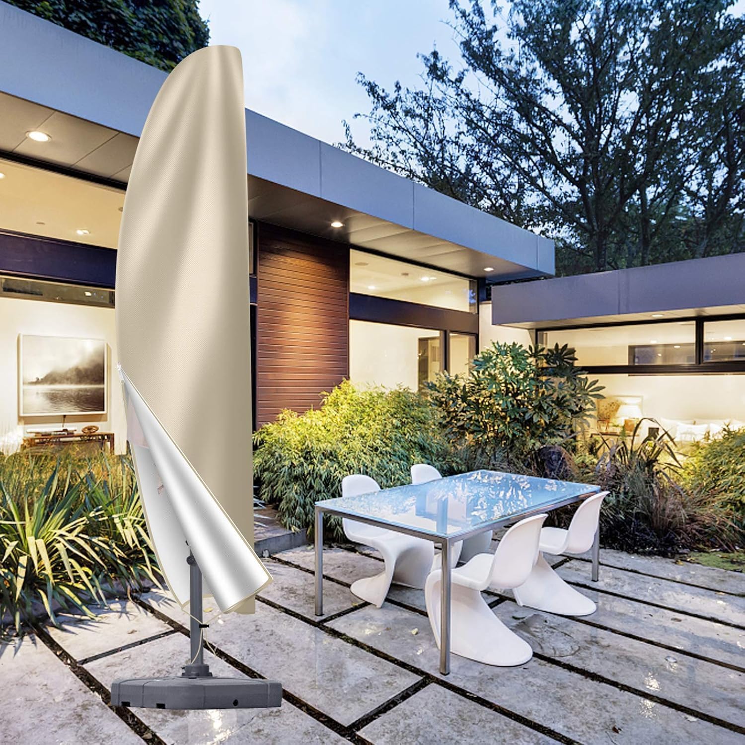 Detalle 1 de OKPOW cantilever parasol cover (600D Oxford, waterproof + UV resistant) for 2.5m–4m gardens