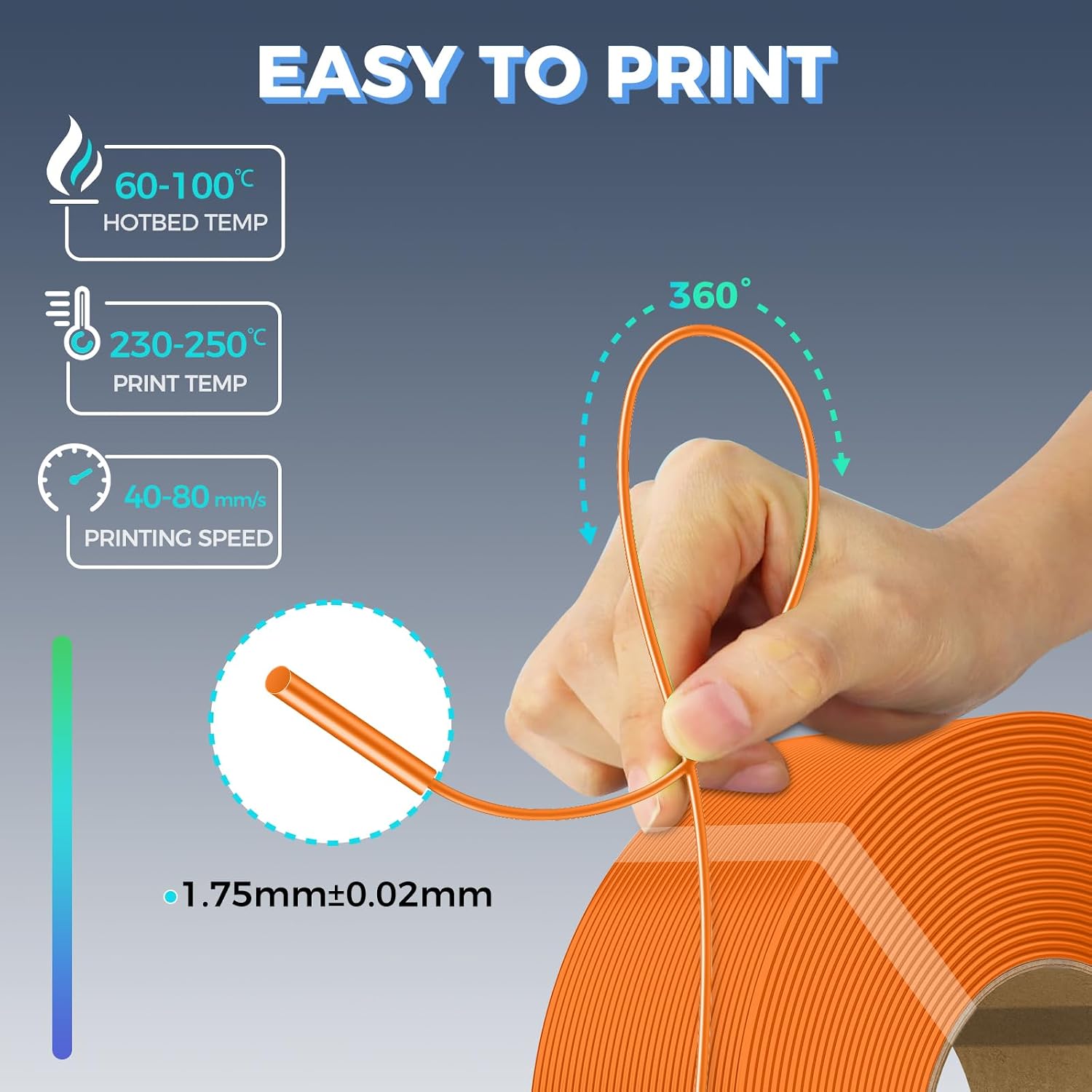 Detalle 2 de Creality PETG Filament Refill 1kg 1.75mm for Bambu Lab Reusable Spool — Orange