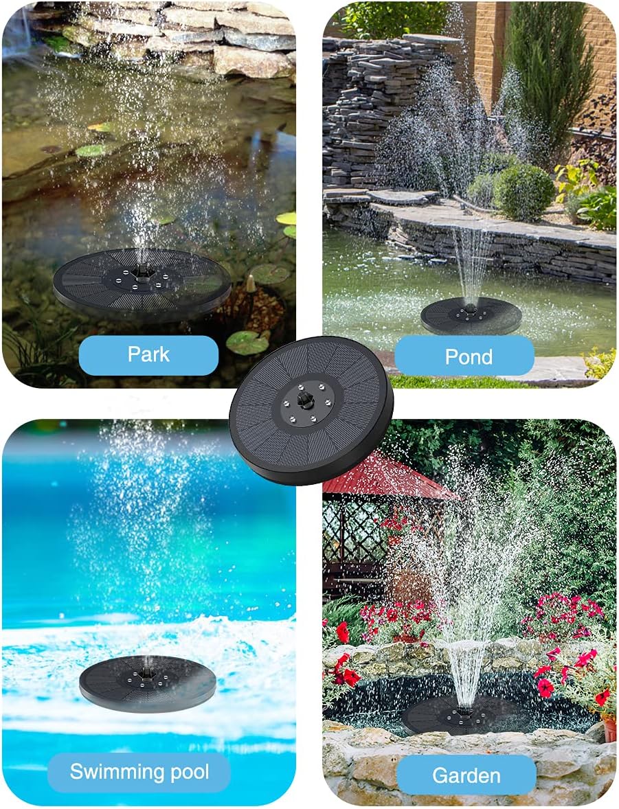 Thumbnail 4 de Solar Fountain for Bird Bath (3W) with LED Lights, 8 Nozzles and Anti-Collision Bars – Black