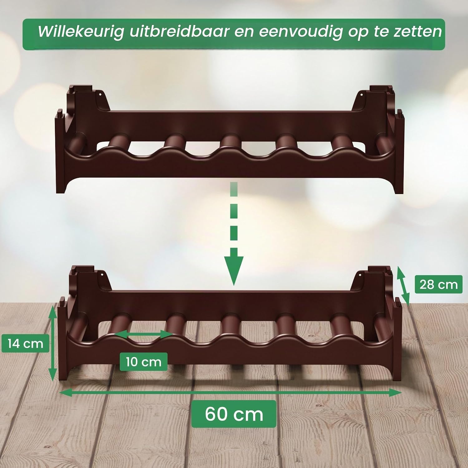Detalle de ARTECSIS® brun stapelbaar kunststof wijnrek voor 36 flessen, modulair