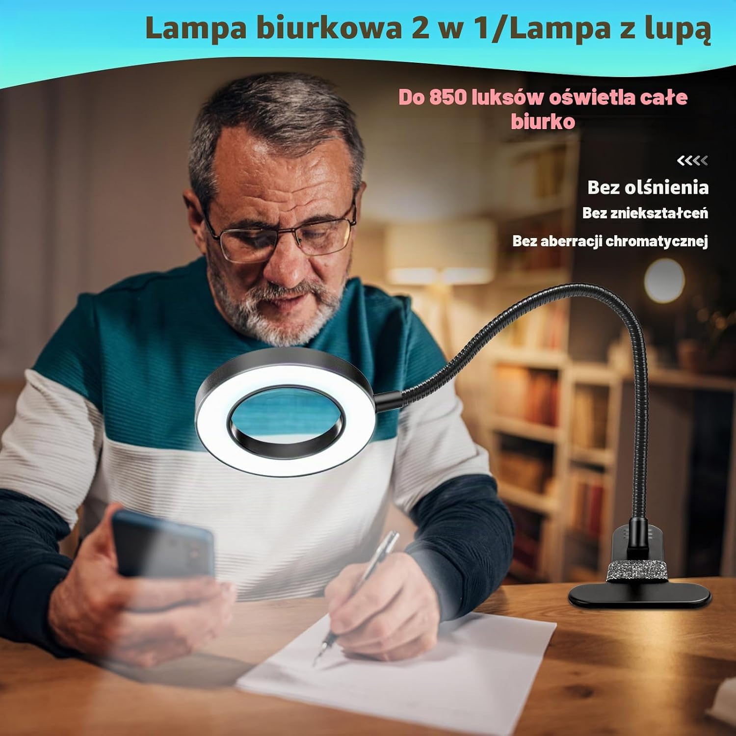 Detalle 2 de JUOIFIP 1 – lupa z podświetleniem LED 10×, 48 diod i zaciskiem