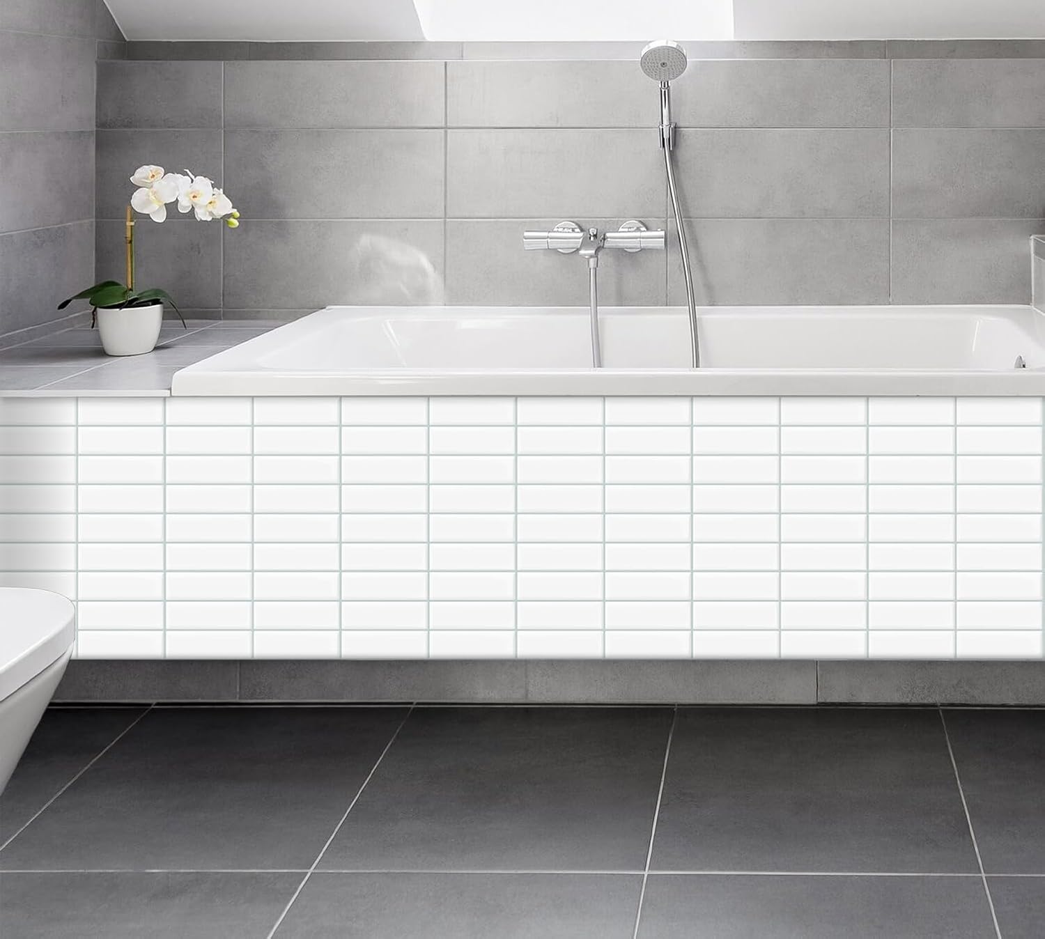 Thumbnail 1 de DEWOO lot de 10 carreaux adhésifs 3D pour mur et crédence (blanc, métro rectangulaire) 30,5 x 30,5 cm