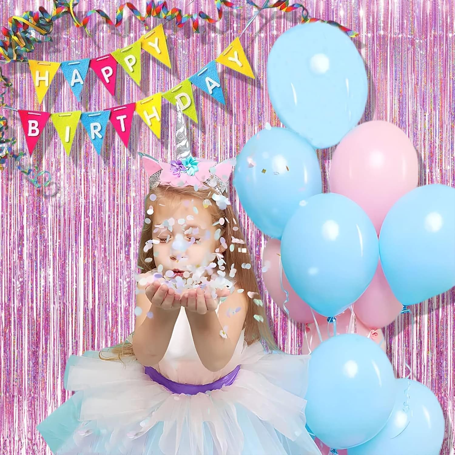 Thumbnail 1 de BRAVESHINE Pink Foil Fringe Curtain Backdrop – 2 Pack, 1x2.5m