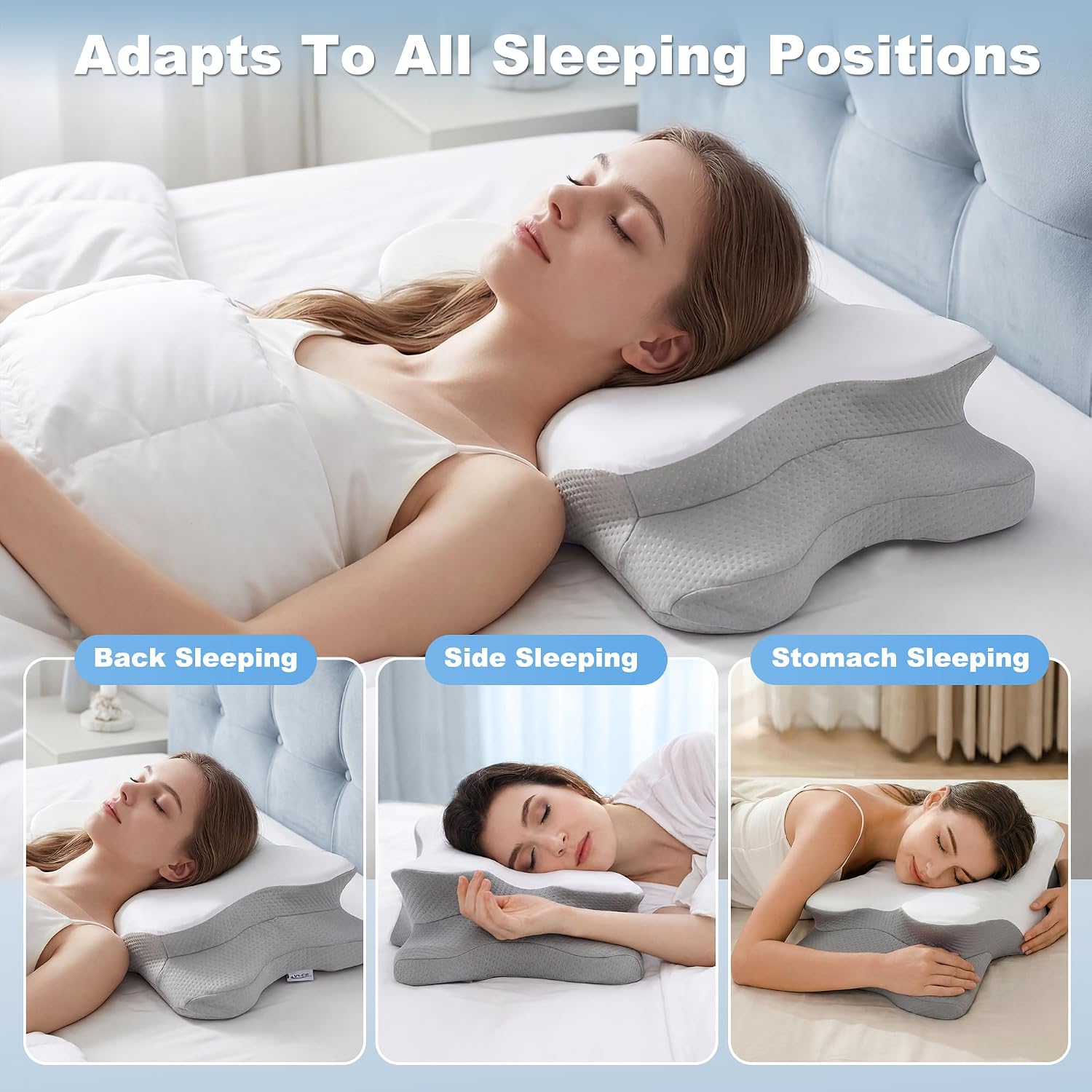 Thumbnail 6 de VYLEE Cervical Memory Foam Neck Pillow: Adjustable Ergonomic Support for All Sleep Positions (Grey)