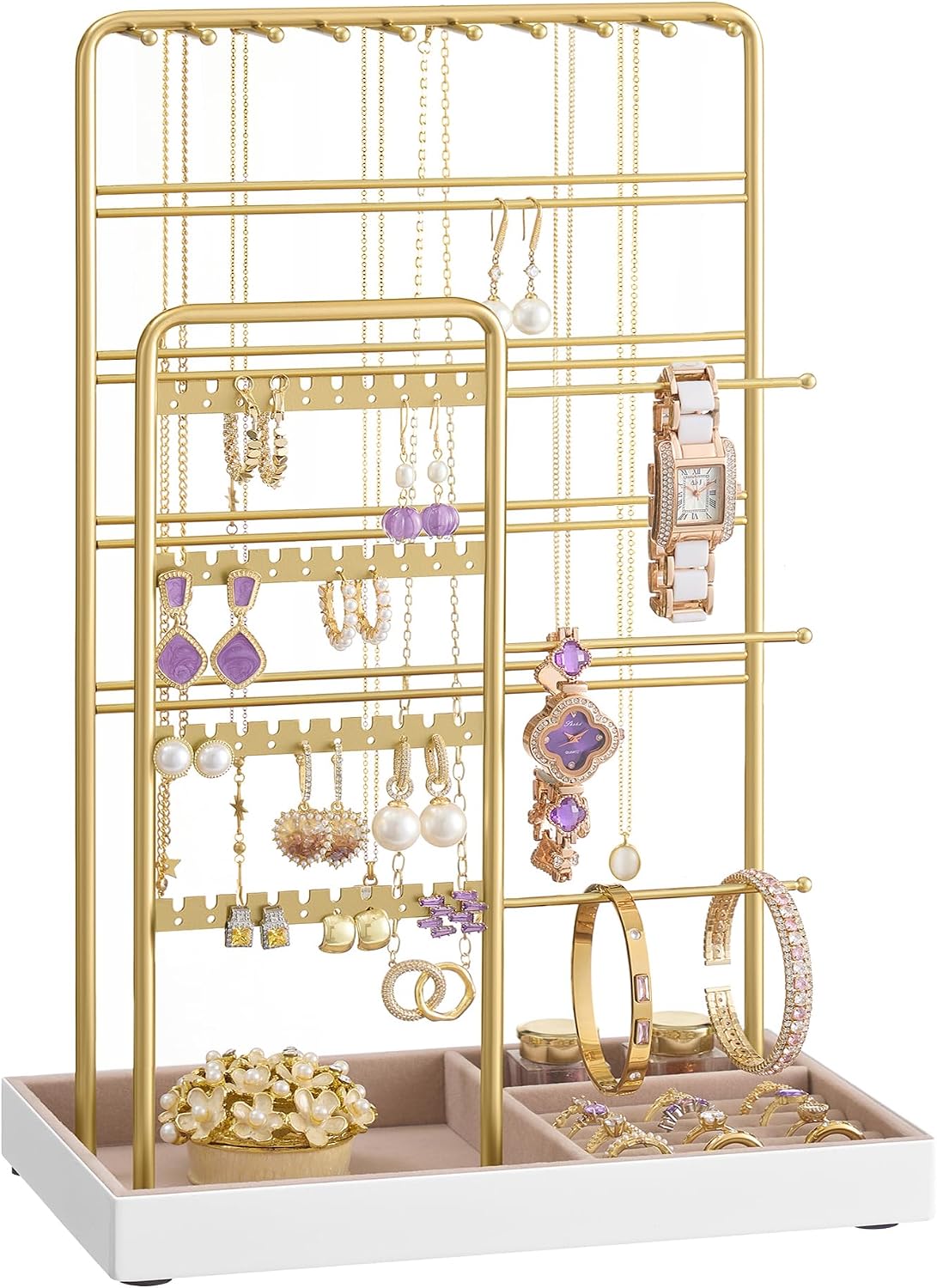 Detalle de SONGMICS Porte-bijoux JJS028A01: Organisateur élégant en métal avec velours pour colliers, bracelets, boucles d’oreilles et bagues