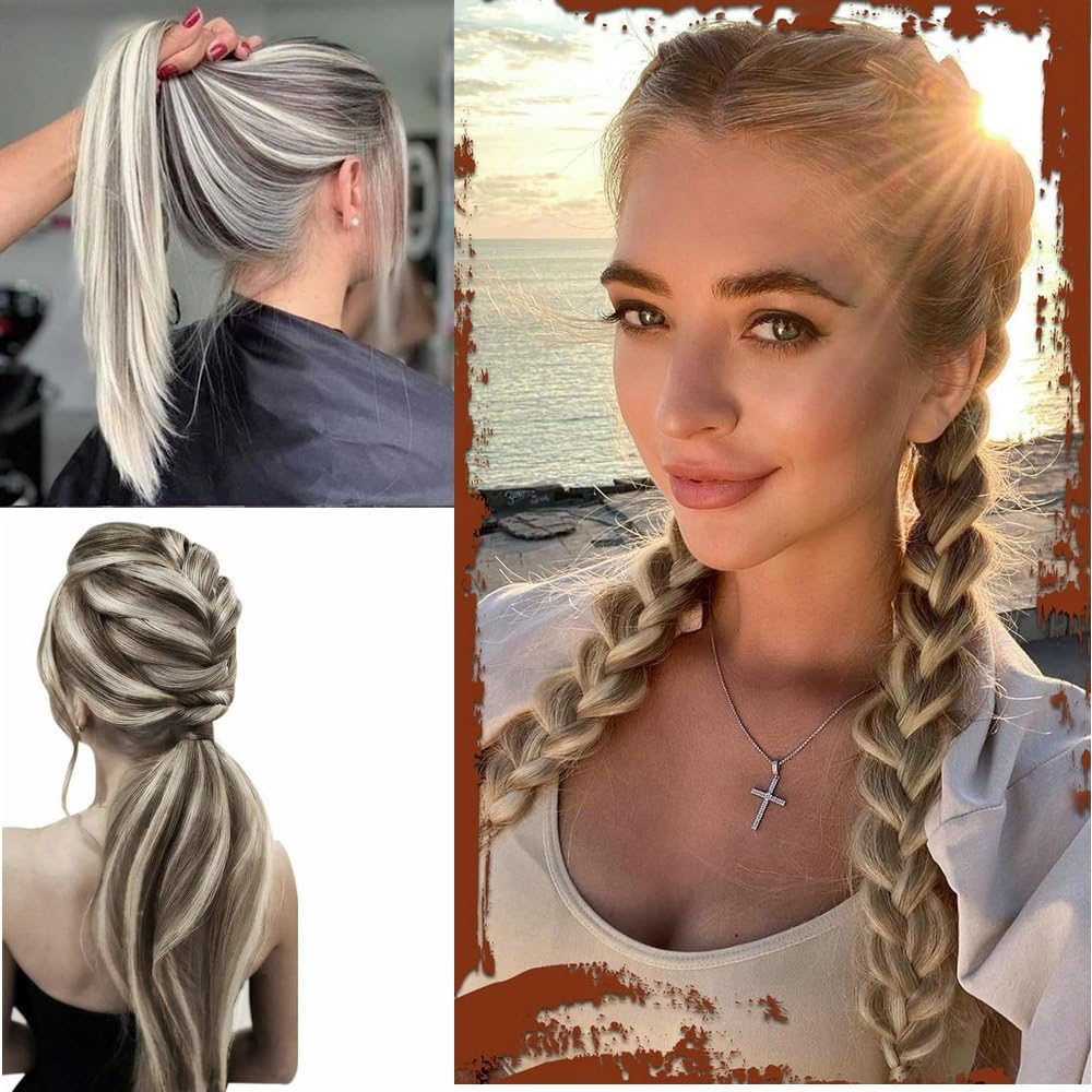 Thumbnail 1 de 24-Inch Pre-Plucked Hairline Synthetic Lace Front Wig with Long Straight Style (Brown Blonde Highlight)