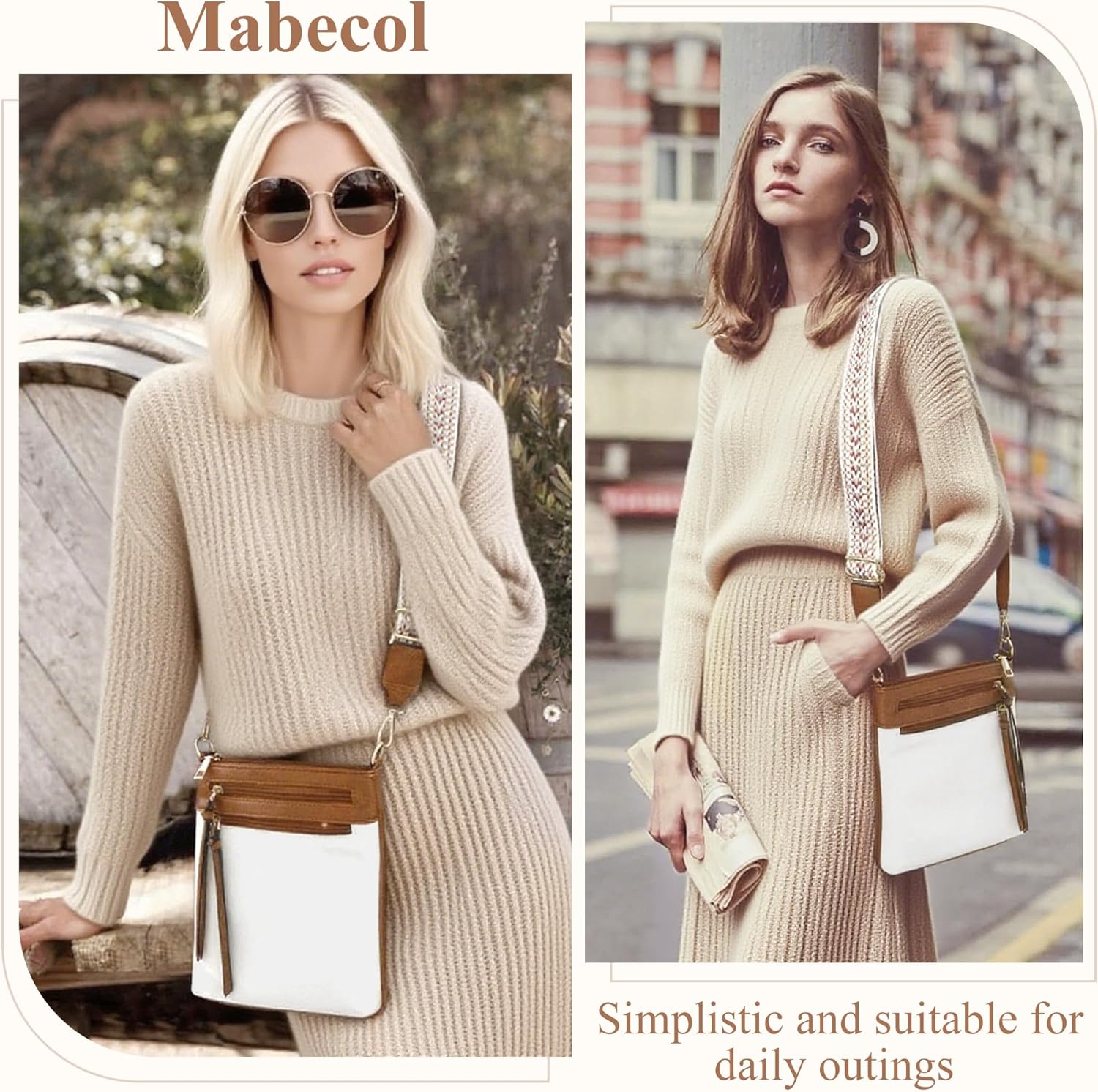 Thumbnail 1 de Mabecol Borsa a Tracolla Donna Piccola Crossbody con custodia telefono, cinturino regolabile e protezione RFID