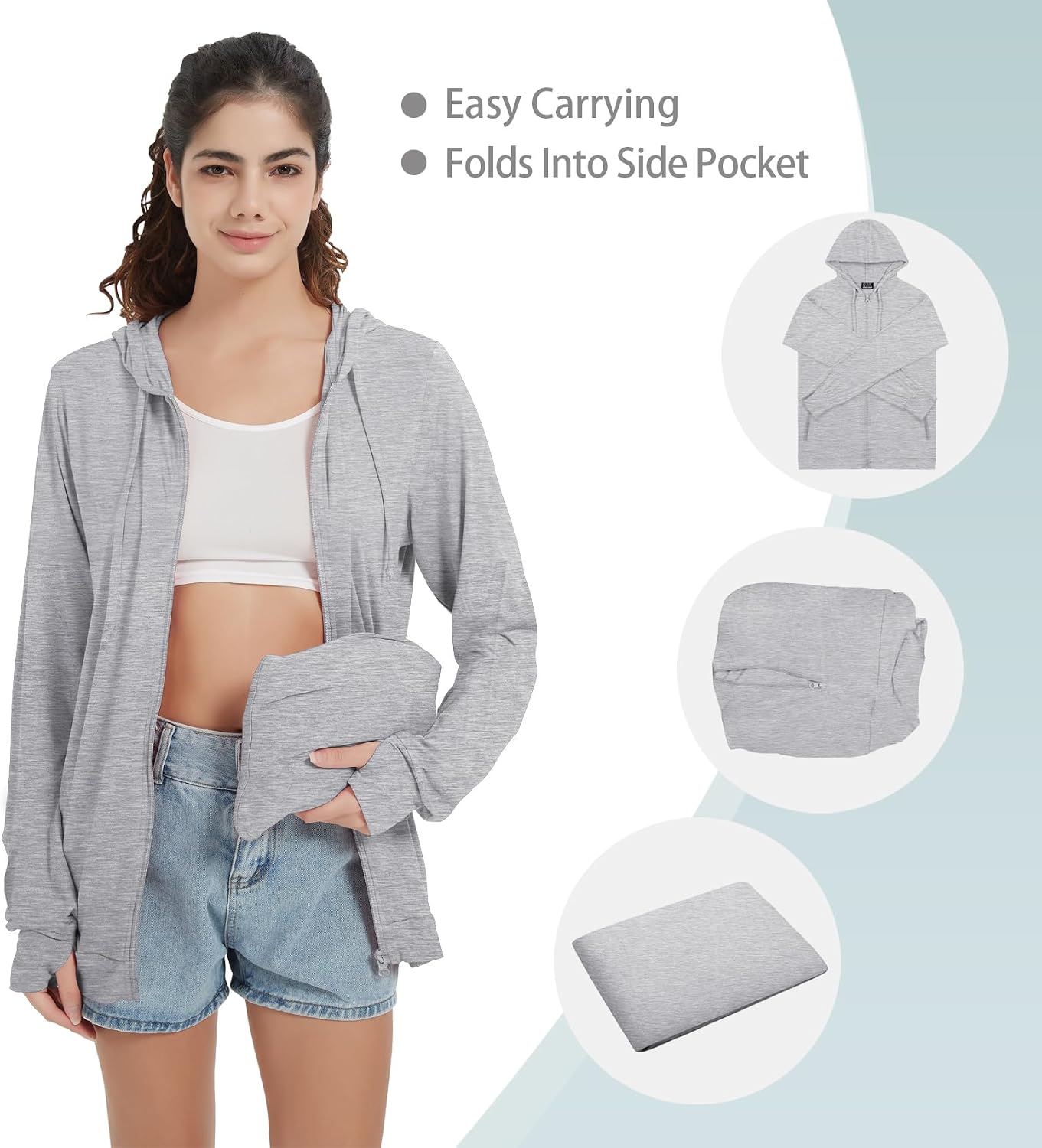 Thumbnail 2 de QBK Light Weight Zip Up Hoodie: Thin Summer Jacket for Women
