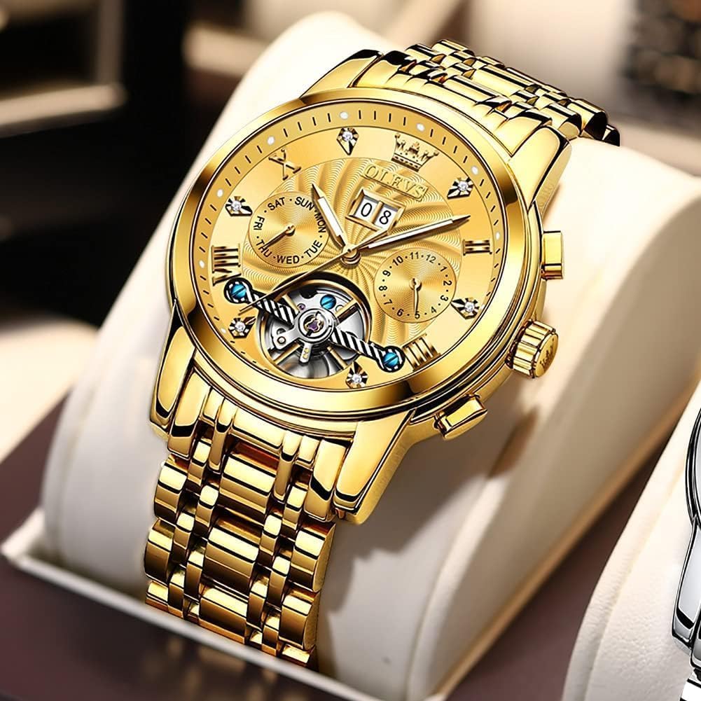 Detalle 2 de OUPINKE Herrenautomatik Skelett-Tourbillon Armbanduhr mit Diamanten, wasserdicht bis 30 m und Leuchtzeigern