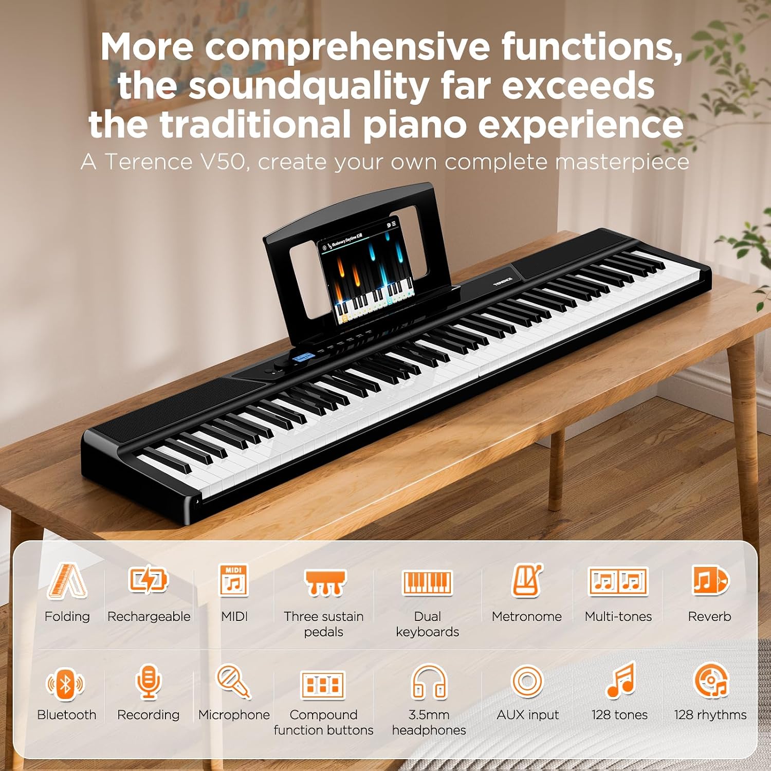 Detalle de TERENCE V50 Upgrade 88-Key Weighted Digital Piano with 30W Speaker