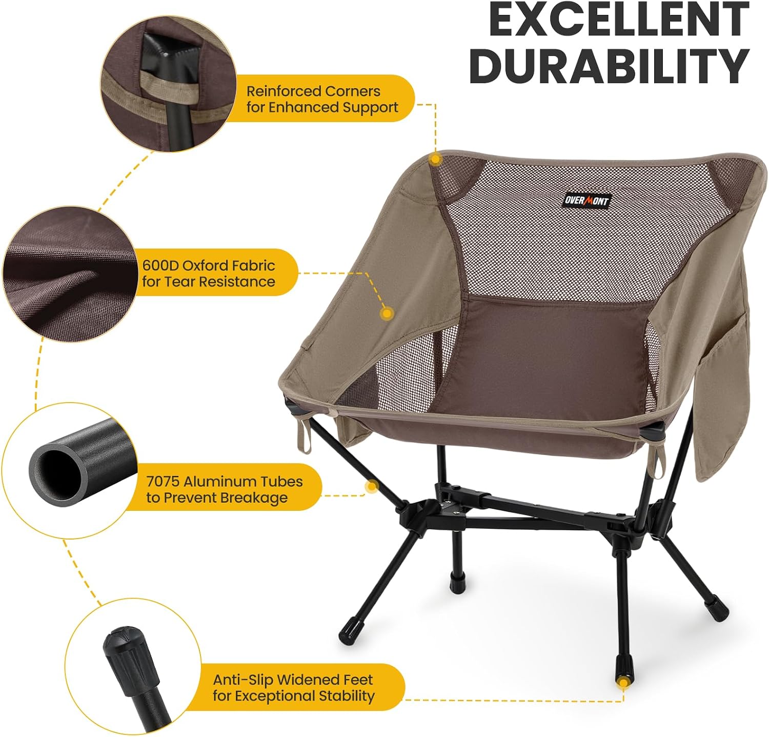 Detalle 2 de OVERMONT Portable chair Bro-2pcs-N Ultralight Camping Chair, 600D Oxford Fabric