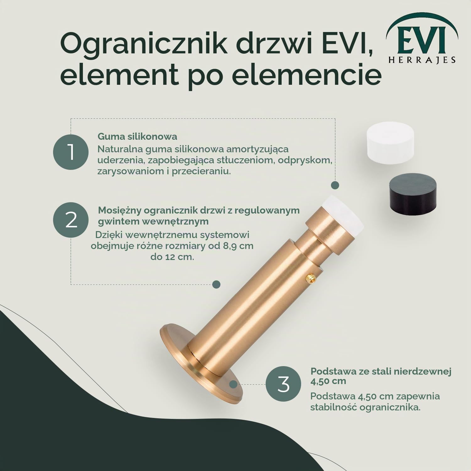 Detalle 2 de EVI Herrajes I-282DUALMT – mosiężny ogranicznik ścienny, regulowany, matowy