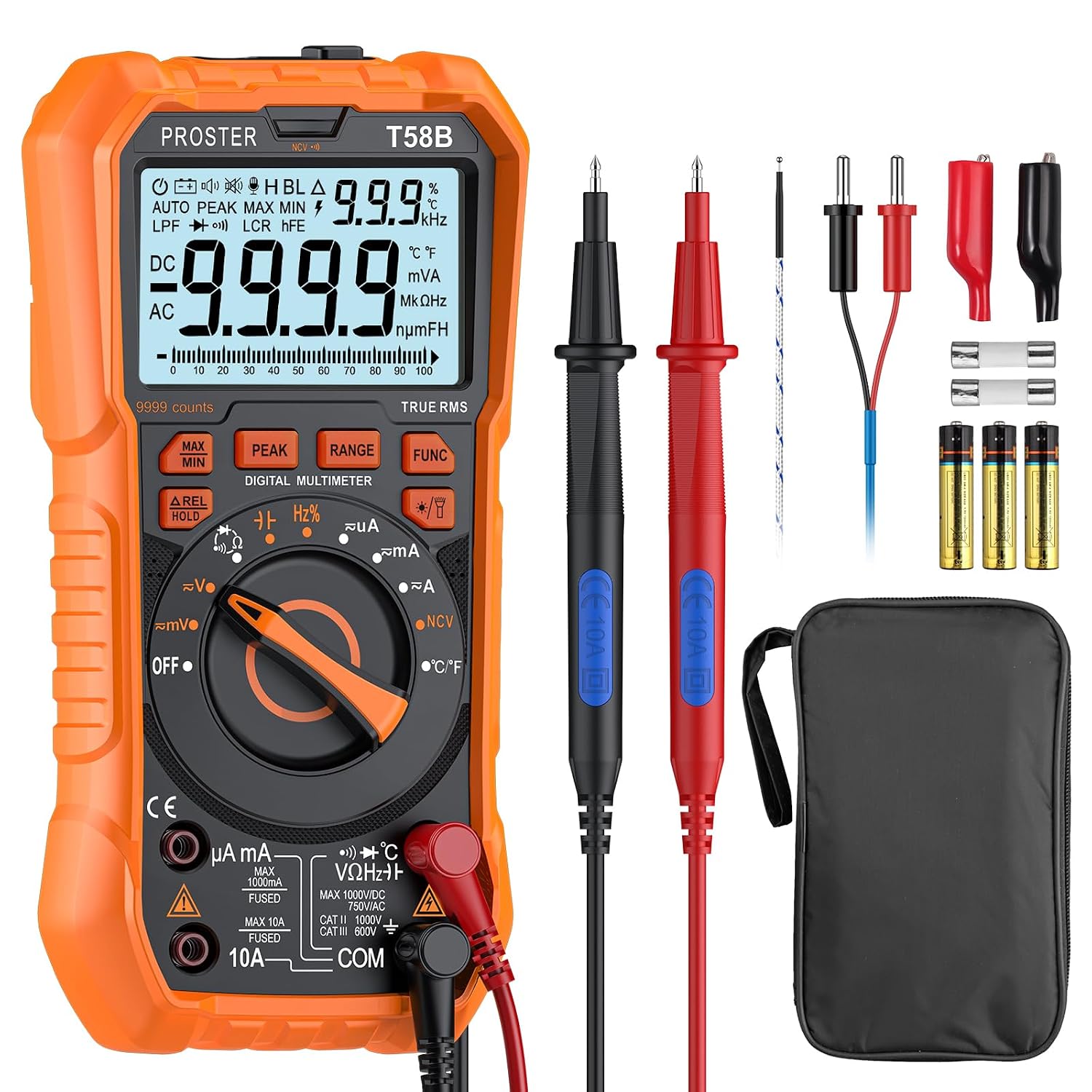 Detalle de Proster T58B Digital Multimeter, 9999 Counts True RMS with NCV