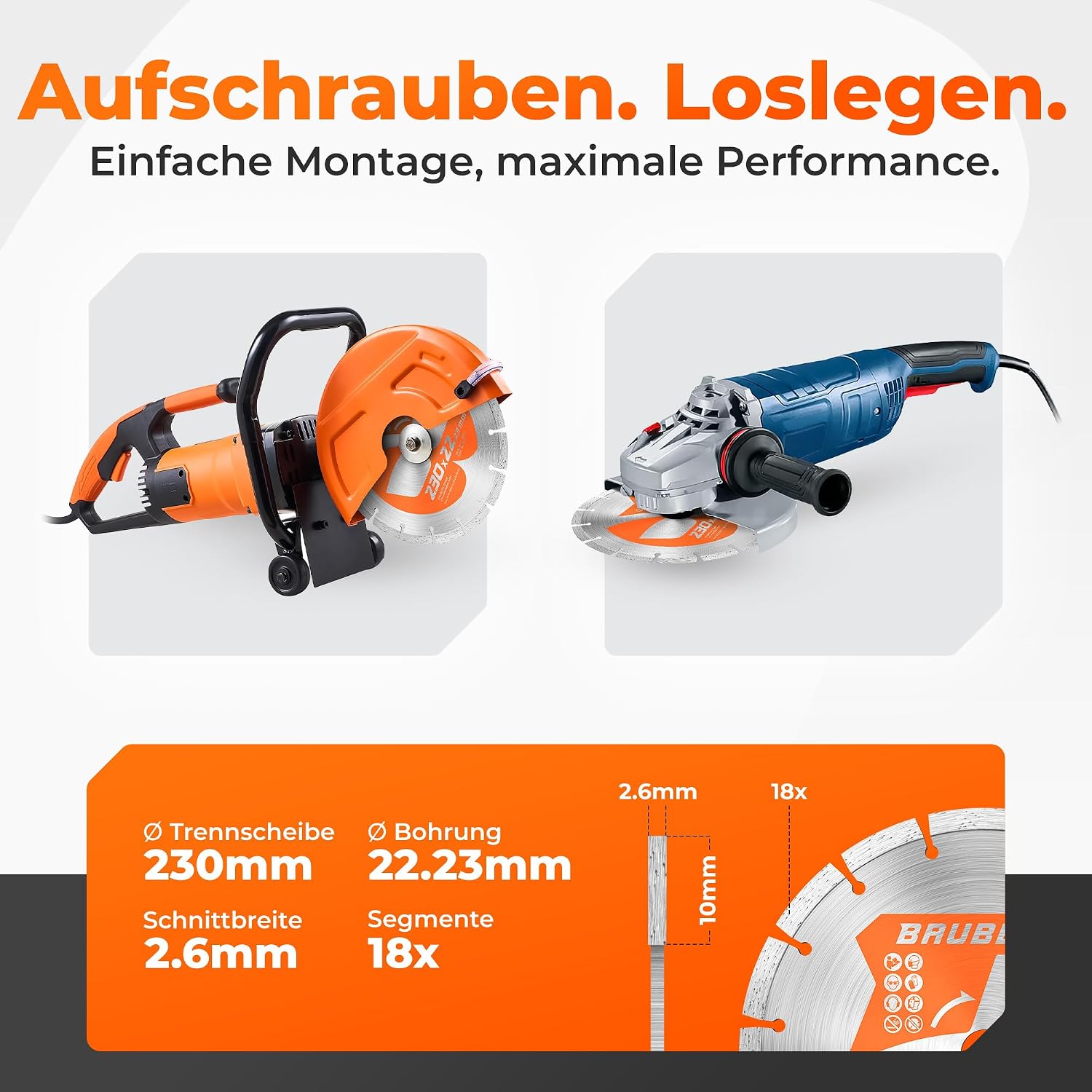 Thumbnail 5 de BAUBECK Diamantscheiben 230 mm – 2 Stück für Stein und Beton, robuste Trennscheibe für Winkelschleifer