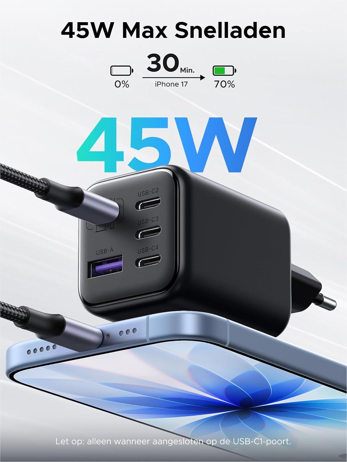 Thumbnail 1 de UGREEN 45W USB-oplader met 5 poorten, GaN II en PPS