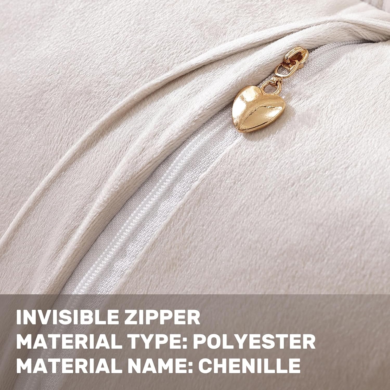 Thumbnail 3 de Ystyle Housse de coussin Luxe en chenille, lot de 2 – 50 x 50 cm, fermeture éclair invisible crème